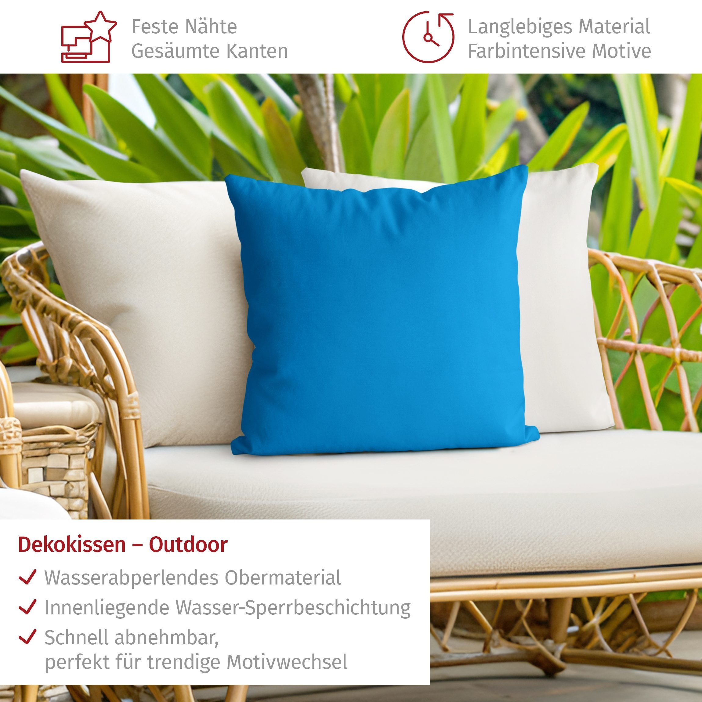 Bilderdepot24 Dekokissen drinnen Kissenhülle/ Sofakissen/ Zierkissen blau mit Motiv Unifarben, Bezug mit / ohne Füllung Zierkissen Outdoor Sofa Bett – Bild 4 von 5