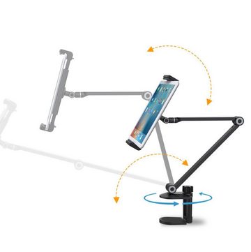 YOZI Handy Tablet Ständer Halterung Alu 360° dreh Verstellbar Tischklemme Tablet-Halterung, (bis 12,90 Zoll, 360° drehbar & Höhenverstellbar & Schwenkarm & Tischklemme)