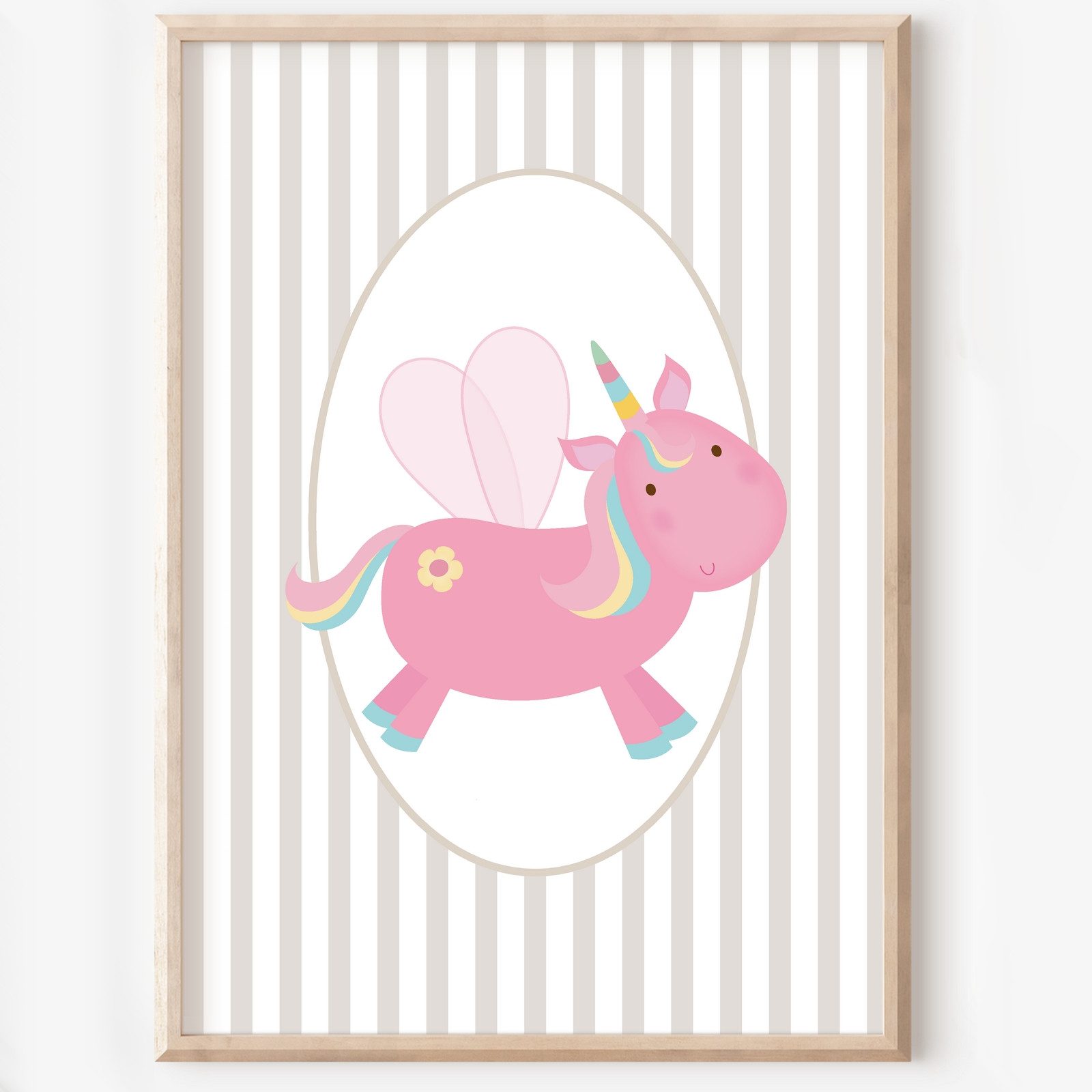 homestyle-accessoires Mehrteilige Bilder Kinderzimmer Bilderwand 8erSet Bilderset Babyzimmer EINHORN, Hochformat, Künstlerpapier, ohne Rahmen