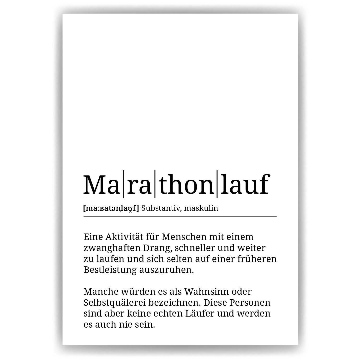 Tigerlino Poster Marathonlauf Definition Wandbild Marathonläufer Geschenk