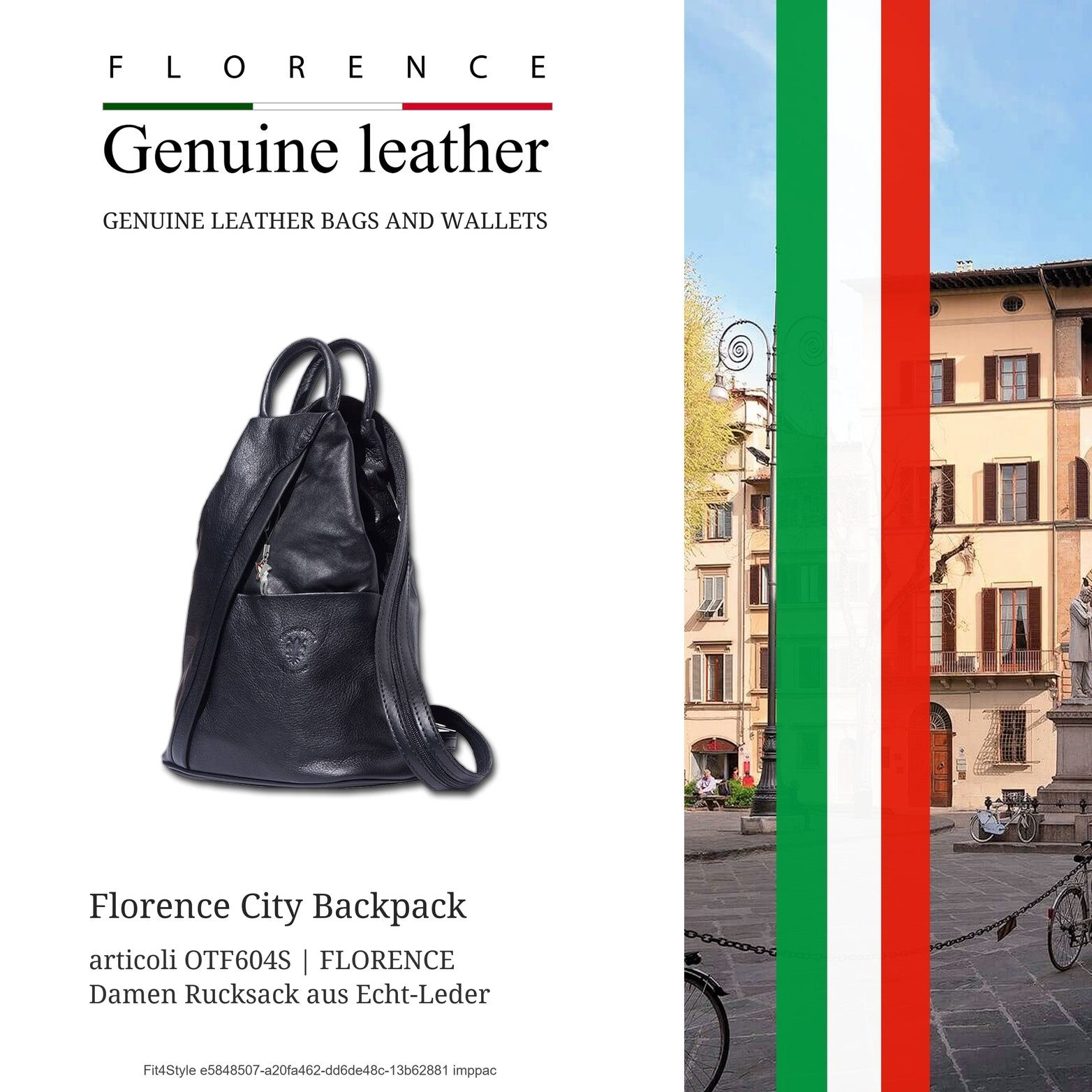 FLORENCE Cityrucksack Florence echtes Leder Damentasche (Schultertasche), Damen Rucksack, Tasche Echtleder schwarz, Made-In Italy