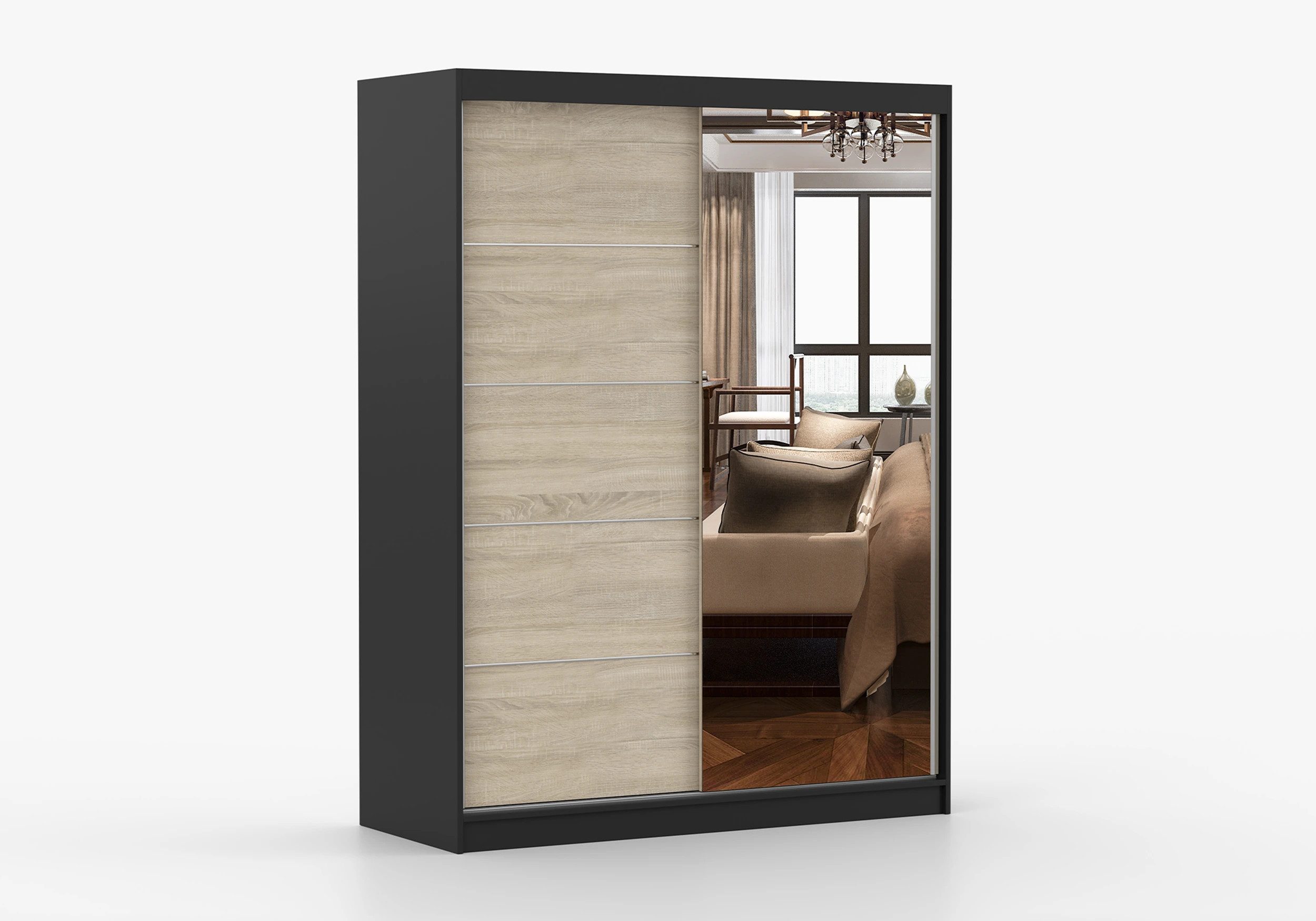 imoebel24 Schwebetürenschrank VISTA 05 150 cm - Schwarz / Sonoma günstig online kaufen