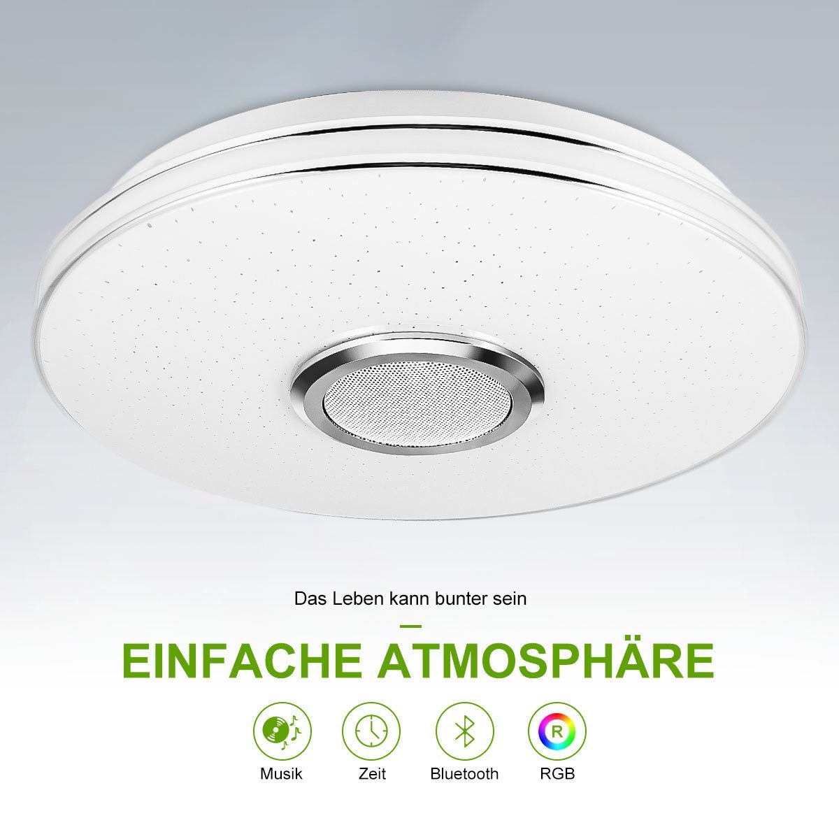 oyajia LED Deckenleuchte LED Deckenlampe mit Bluetooth Lautsprecher, RGB Dimmbar, LED fest integriert, 3000K-6000K-4500K-Nachtlicht-RGB, Dimmbar mit Fernbedienung,für Schlafzimmer/Wohnzimmer/Badezimmer/Küche