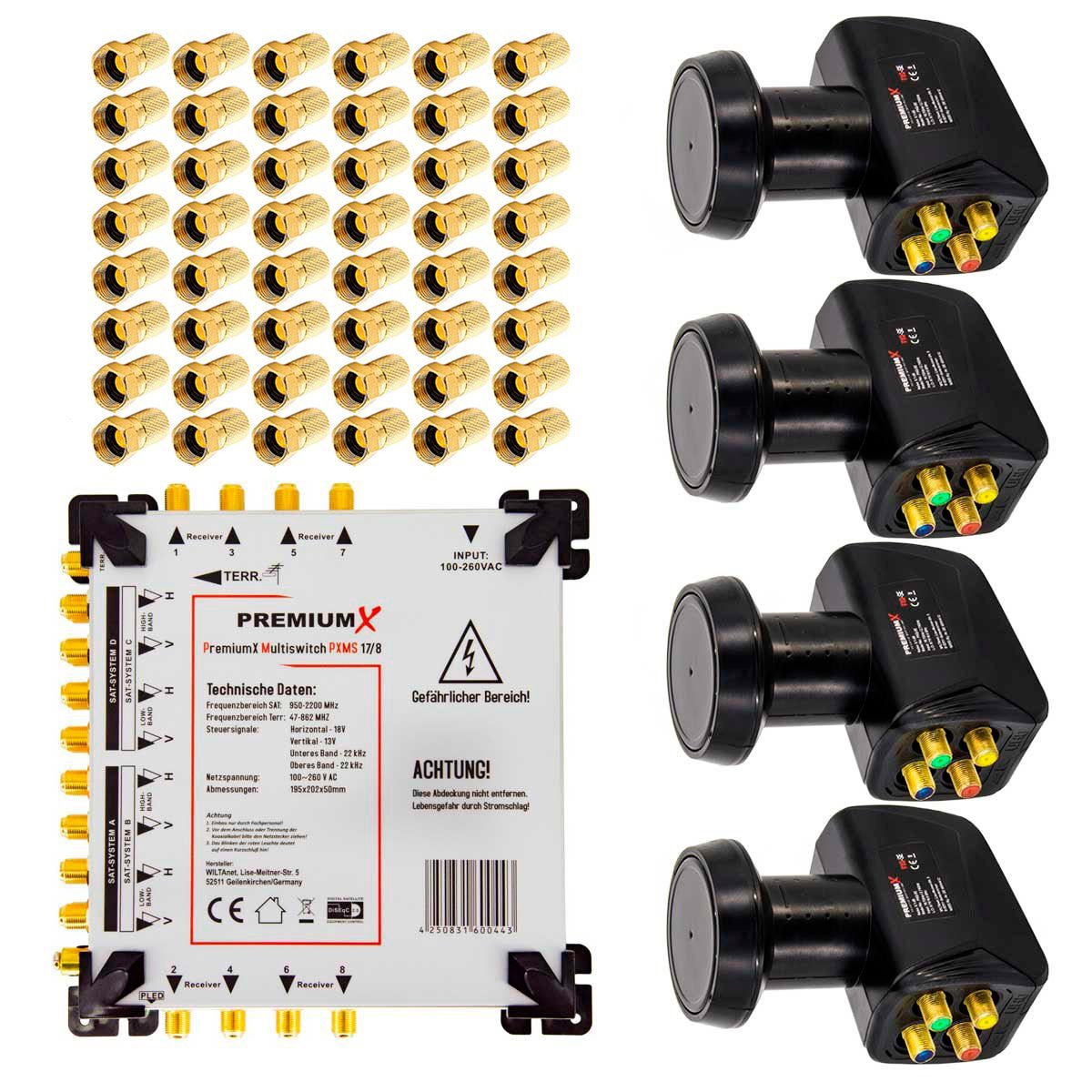 SAT-Multischalter Multischalter Set 17/8 Multiswitch SAT 4x Quattro LNB 48x F-Stecker