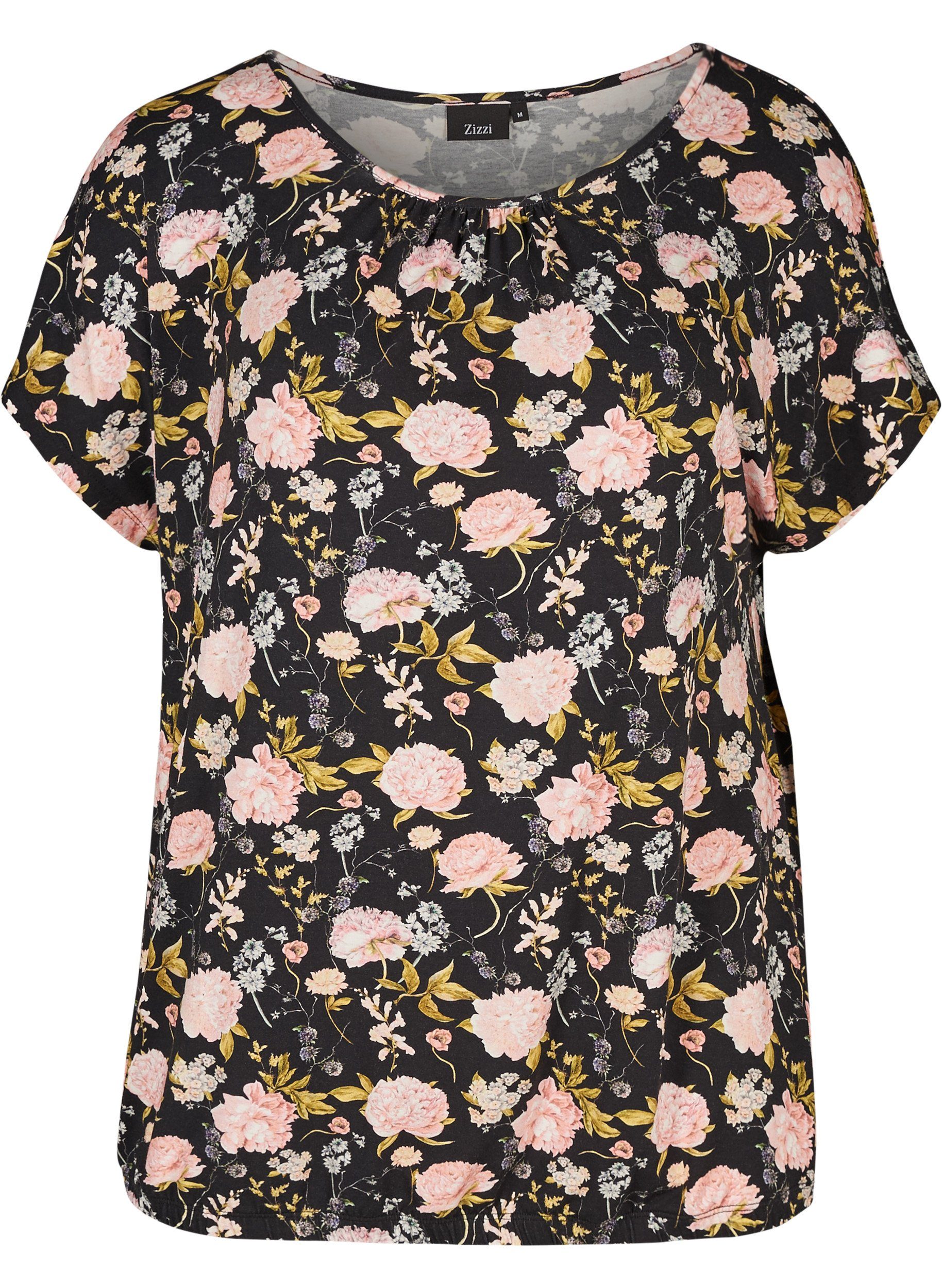 Zizzi T-Shirt Damen Große Größen T-Shirt Rundhals Blumen ...