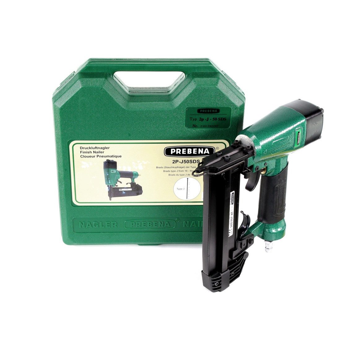 Prebena Druckluft-Nagler 2P-J50SDS Luftdruck Druckluftnagler 5-7 bar im Transportkoffer