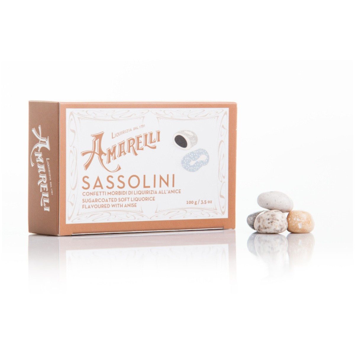 Amarelli Süßigkeit Amarelli Sassolini, Lakritz mit Zuckerüberzug Anis Vanille 100g, 100 g