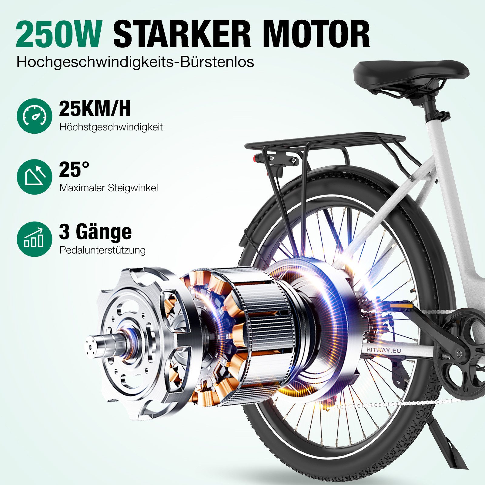 HITWAY E-Bike Cityrad 27,5 zoll Elektrofahrrad mit 36V13Ah Akku bis zu 60-100km E-Cityrad, 7 Gang shimano shimano Schaltwerk, Kettenschaltung, 250W Heckmotor, 468 Wh, Trekkingrad Pedelec für Damen u. Herren mit APP, NFC