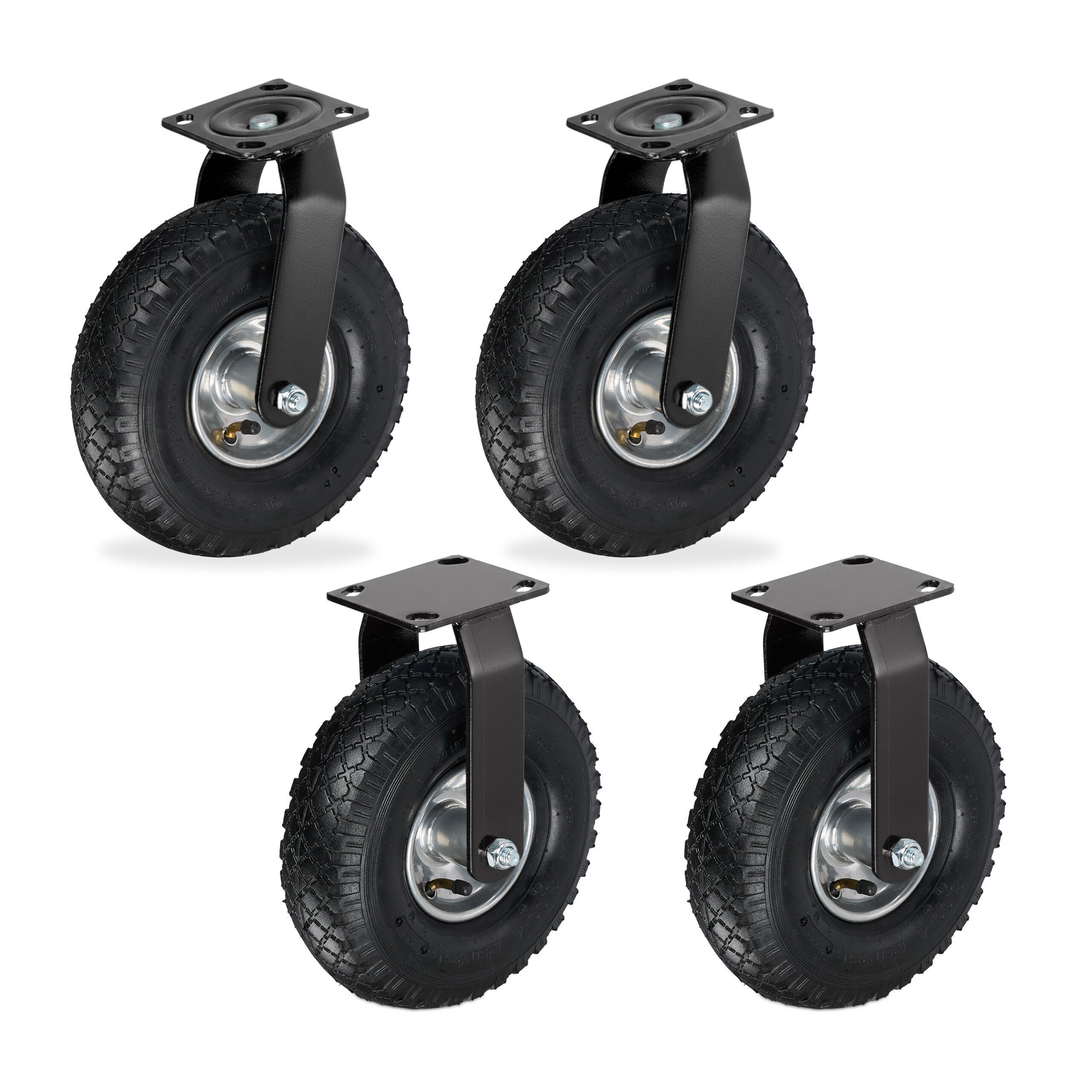 relaxdays Schwerlastrolle Bockrolle und Lenkrolle Set 3.00-4, Schwarz-Silber