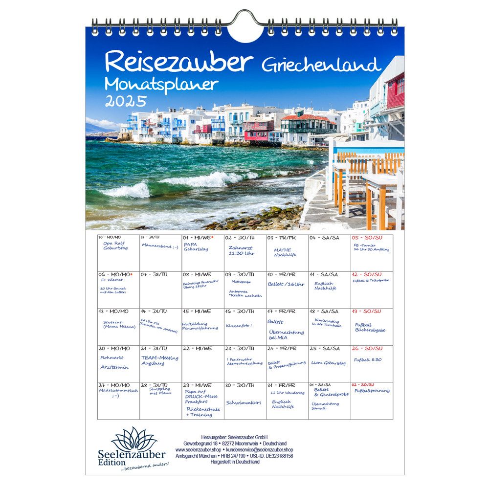 Seelenzauber Wandkalender Griechenlandzauber Wand- Planer Kalender 2025 DIN A4 Griechenland