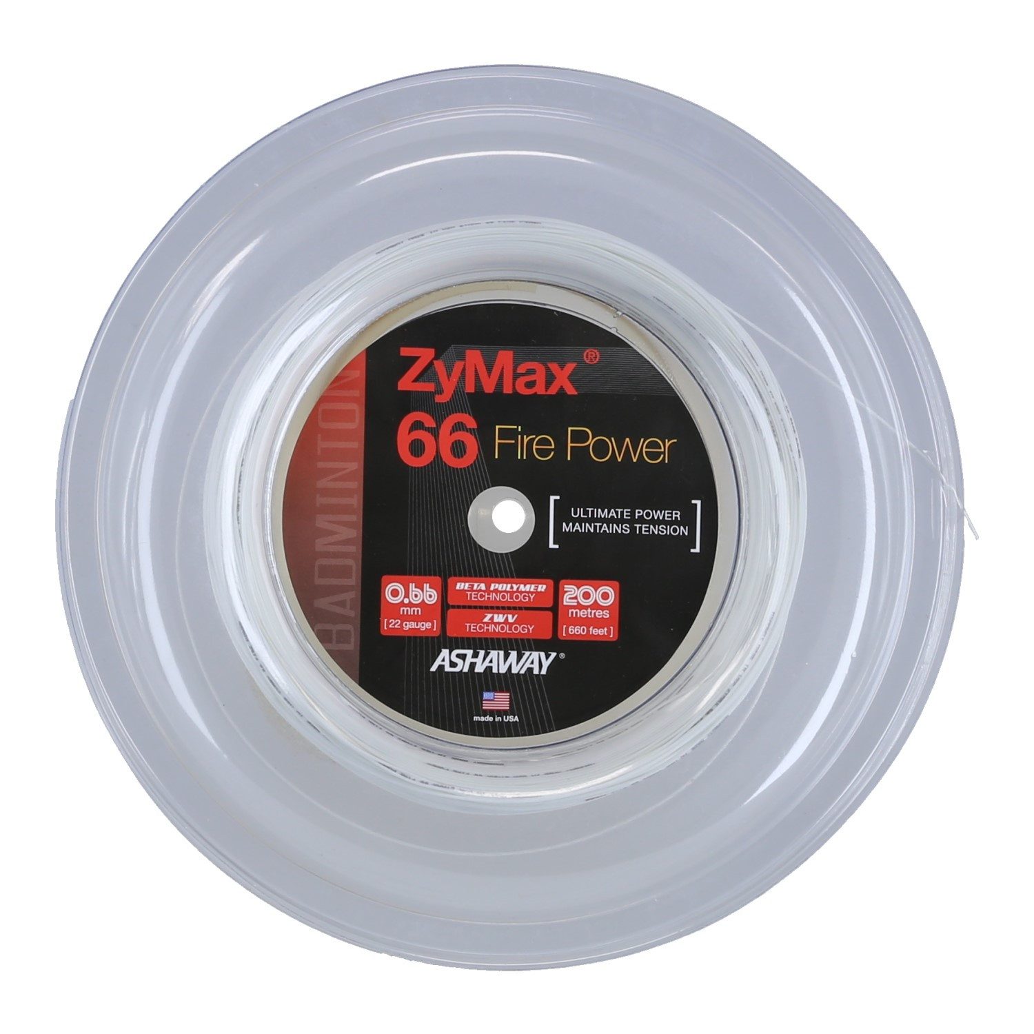 Badmintonsaite Zymax 66 Fire Power weiss 200m Rolle