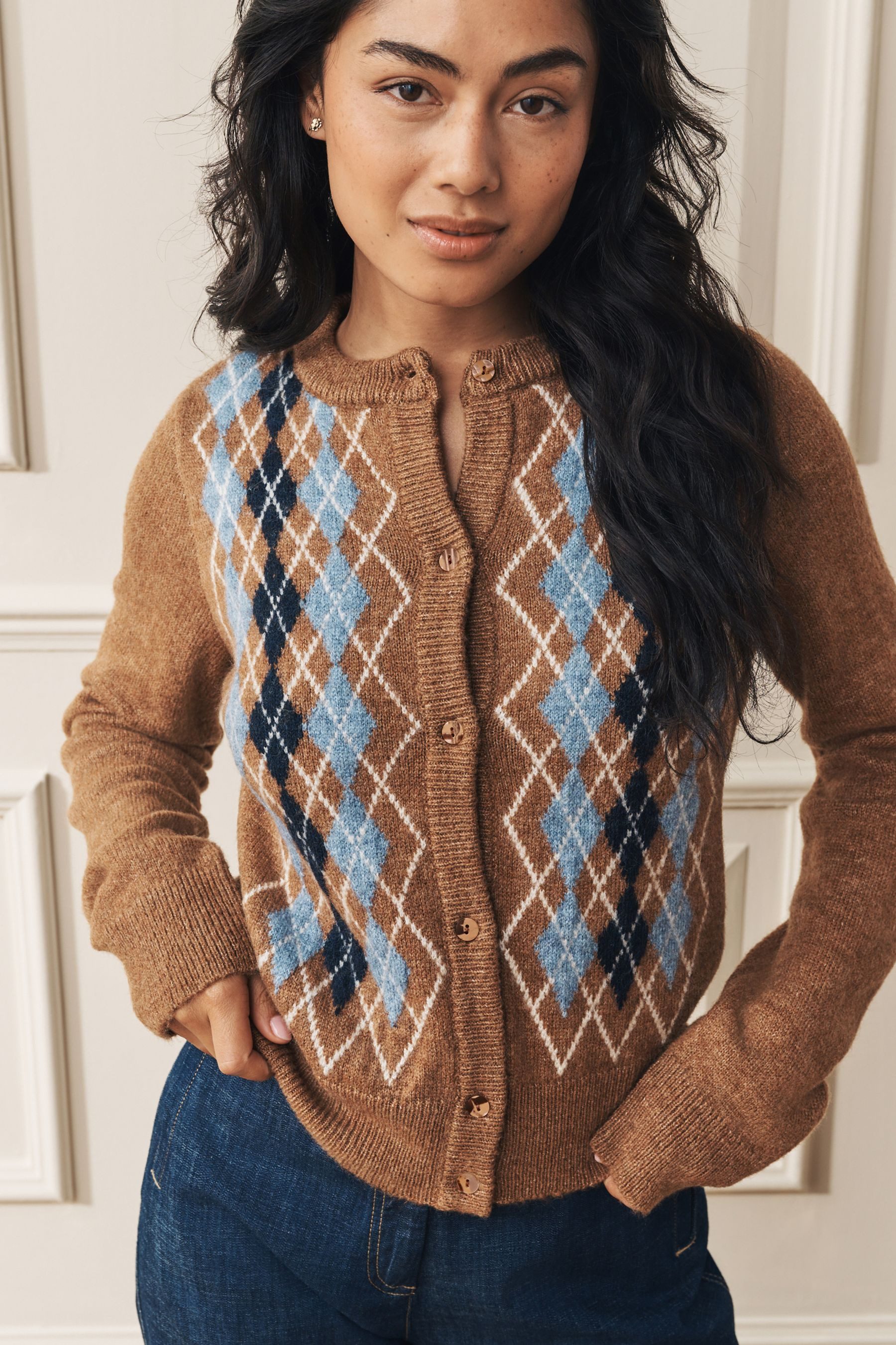 LAURA ASHLEY Strickjacke Laura Ashley Strickjacke mit Argyle-Muster (1-tlg)