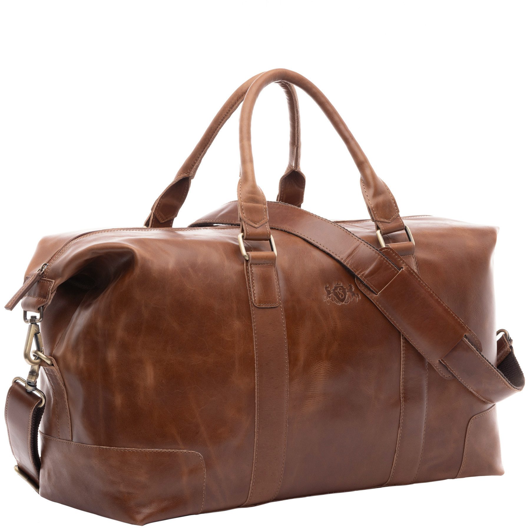SID & VAIN Reisetasche echt Leder Weekender groß hell-braun JEREMY, Echtleder Reisegepäck für Damen & Herren, Sporttasche XL Hellbraun