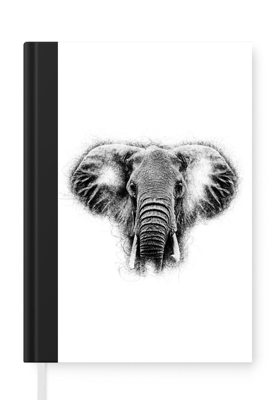 MuchoWow Notizbuch Elefant - Schwarz - Weiß - Tasse, Journal, Merkzettel, Tagebuch, Notizheft, A5, 98 Seiten, Haushaltsbuch