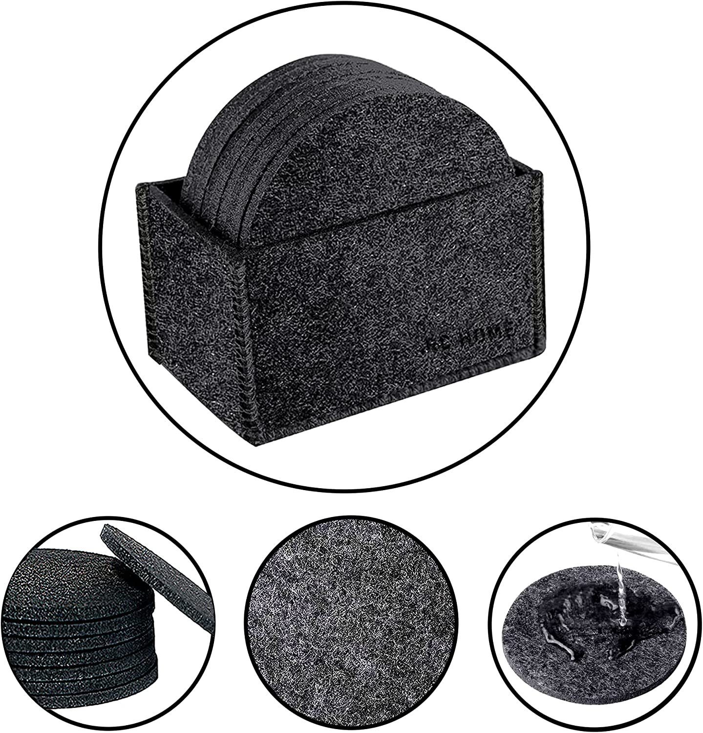 Montegoni Glasuntersetzer Filz Untersetzer 14er Set inkl. Box, Schwarz untersetzer für gläser, Zubehör für Tisch Design Glasuntersetzer für Getränke, Bar, Tasse – Bild 5 von 5