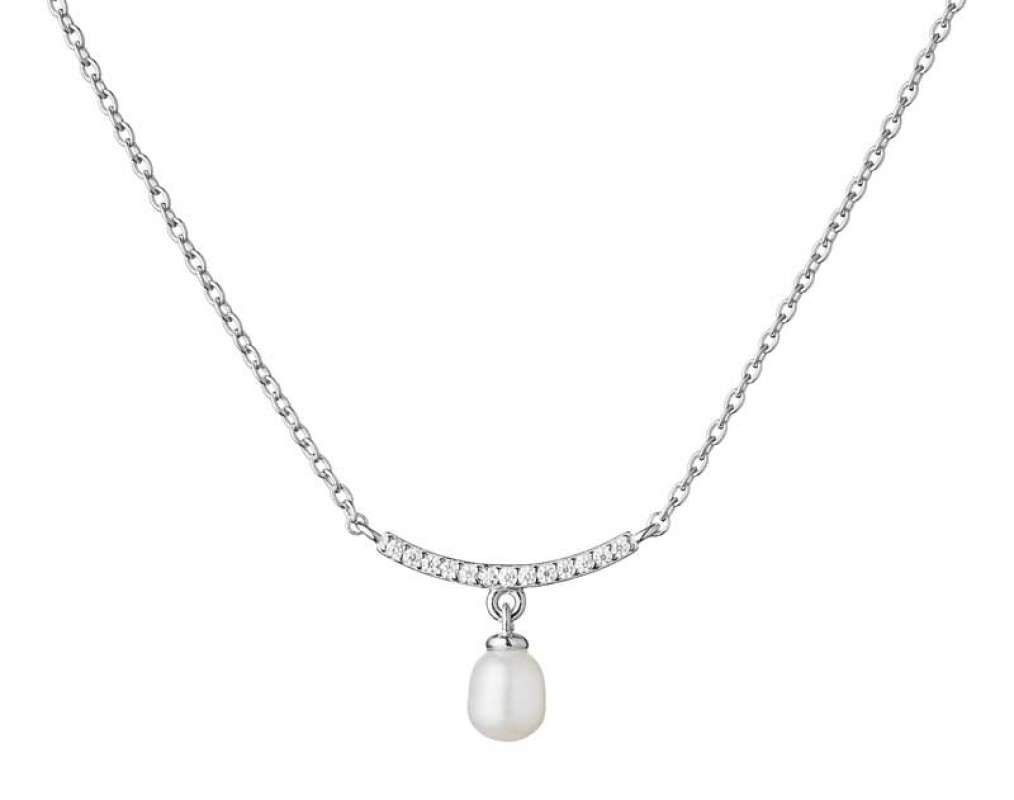 Gaura Pearls Kette mit Anhänger weiße Perle 4-4.5 mm, 39.5 cm, echte Süßwasserzuchtperle, 925er rhodiniertes Silber