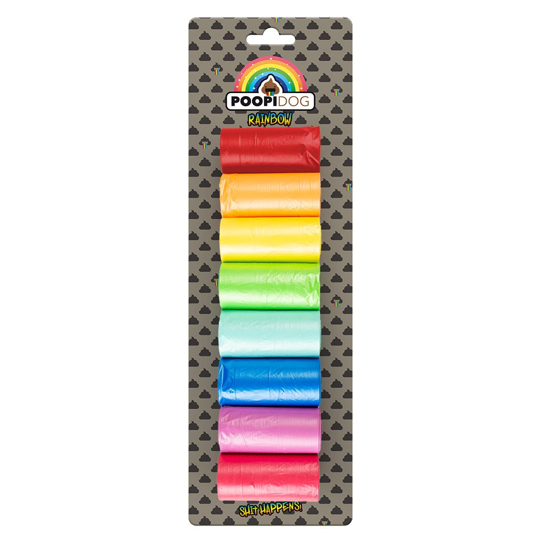Hundetoilette Poopidog Hundekotbeutel Rainbow - 8 x 20 Stück