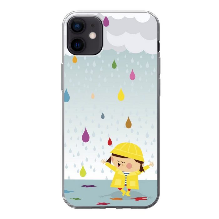 MuchoWow Handyhülle Illustration eines Kindes umgeben von bunten Wassertropfen Handyhülle Apple iPhone 12 Mini Smartphone-Bumper Print Handy