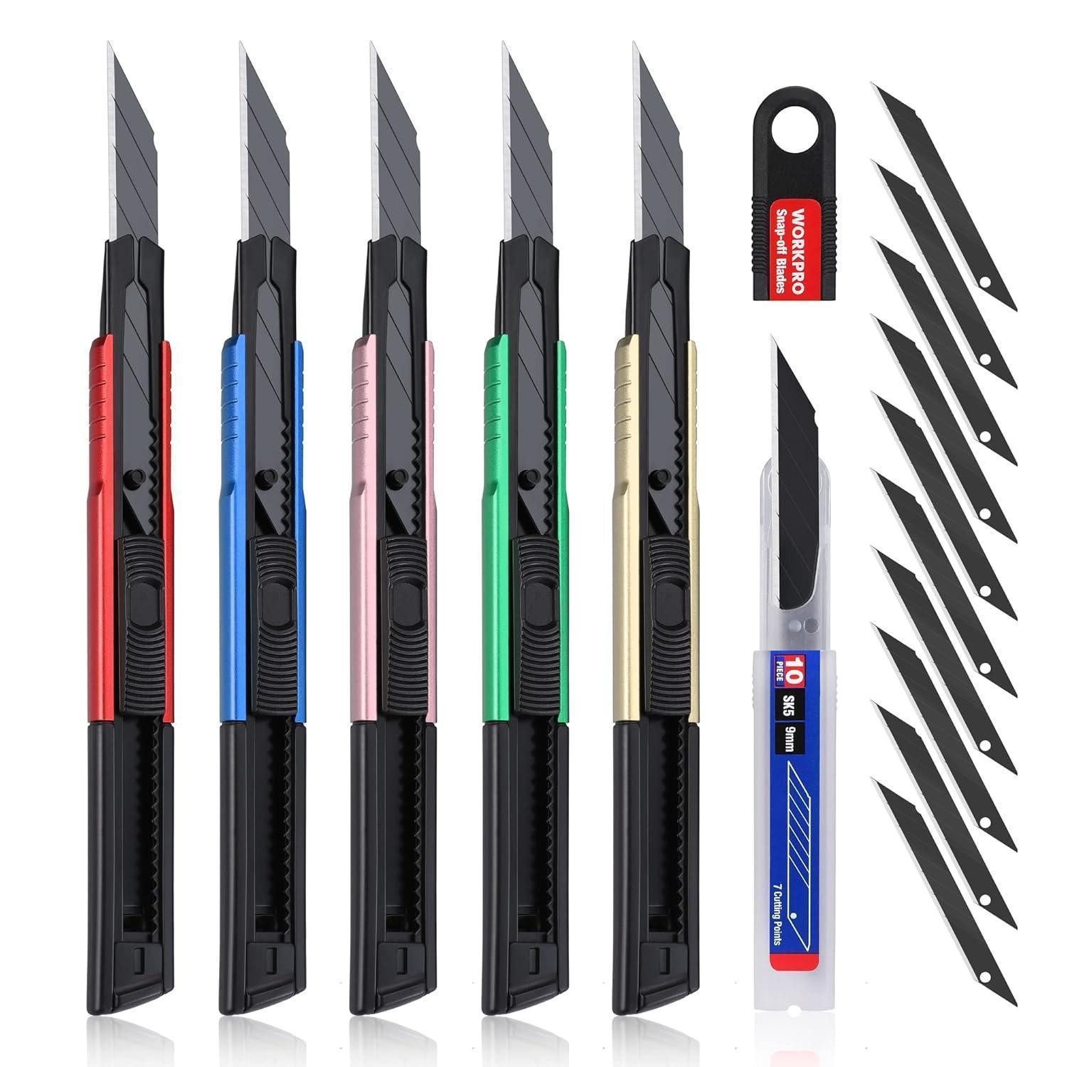 LuxusKollektion Cuttermesser 5 Stück Cuttermesser Set 9mm Aluminium Abbrechklingen Teppichmesser