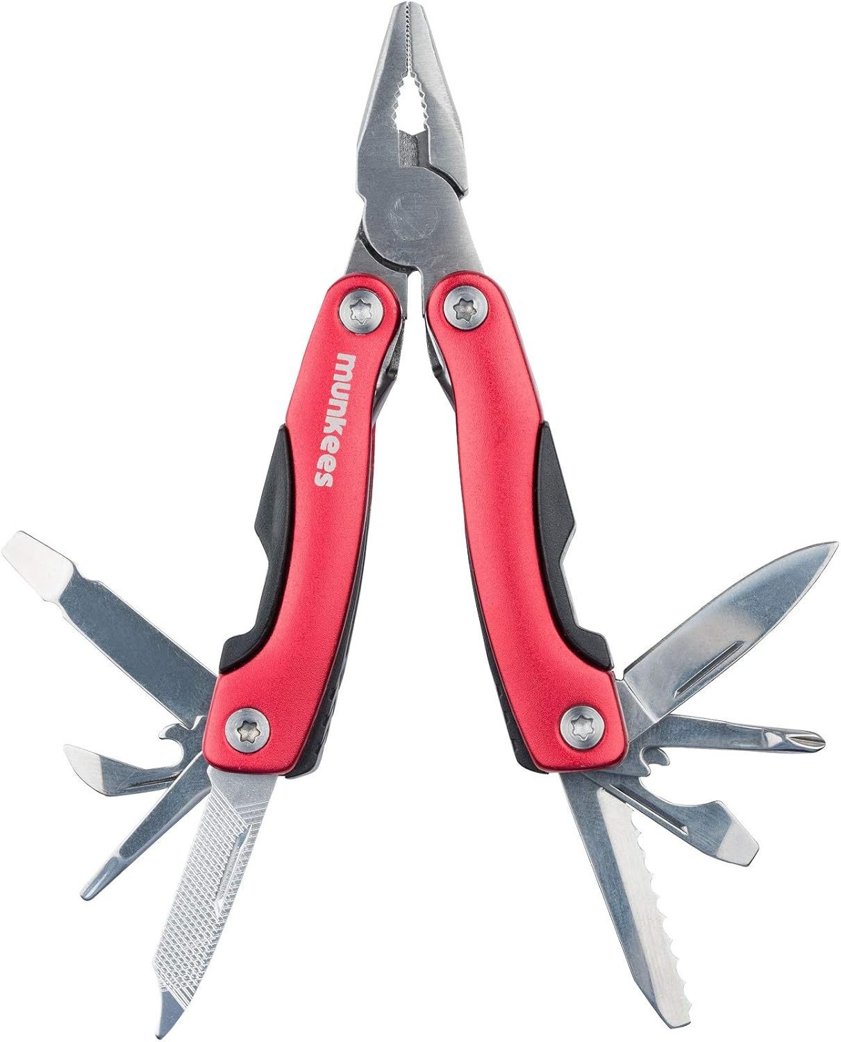 Munkees Multitool Kompaktes Werkzeug mit 7 Funktionen aus Edelstahl, rot, (1 St)