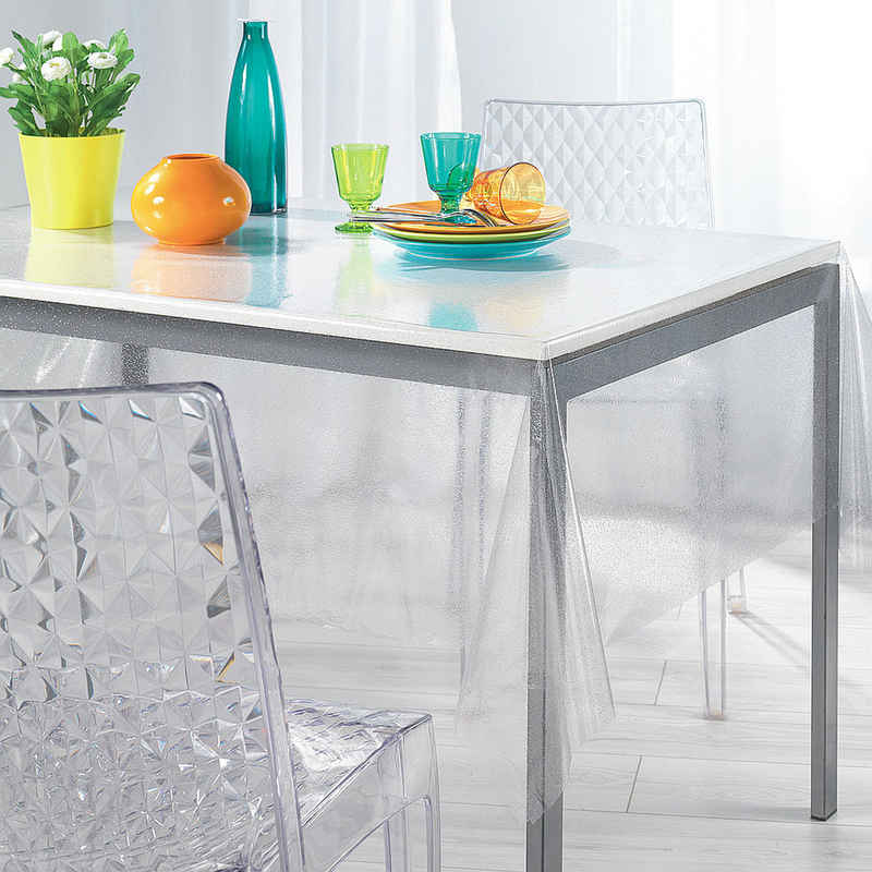 Sanixa Gartentischdecke Tischdecke PVC Transparent 140 x 240 cm Tischtuch Kunststoff (Tischschutz Durchsichtig), Gartentischdecke Balkontischdecke Tischtuch Wachstischtuch
