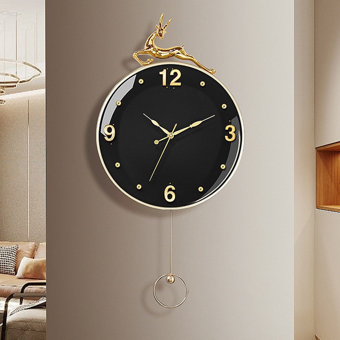 Modern Stille Kreative Fawn Schwarz Home Wanduhr, Wanduhr, Uhr Wanduhr 30*58cm DÖRÖY