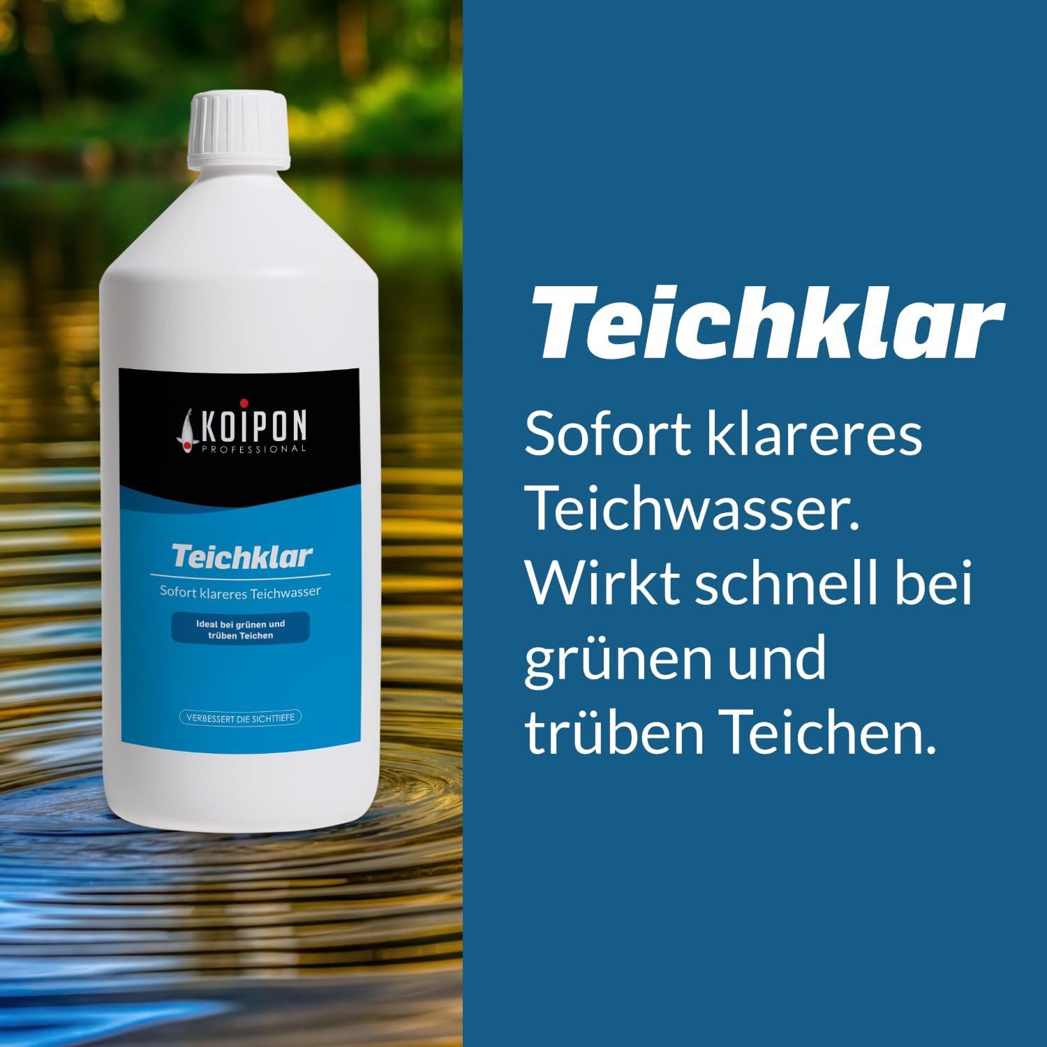 KOIPON Teichpflege KOIPON Teichklar Teichklärer gegen Schwebealgen & trübes Wasser, Wasserklärung, Schwebealgen entfernen, pH-Wert stabil, Made in Germany