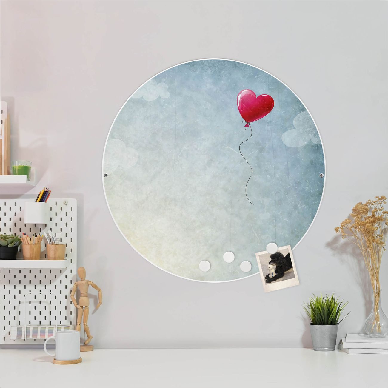 banjado Magnettafel Stahl Rund Herzballon, (inkl. 4 Magnete, Runde Stahlmagnettafel)