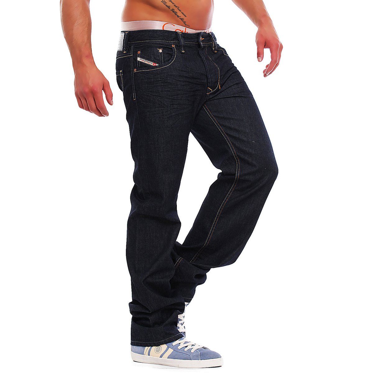 Diesel Gerade Jeans Diesel Herren Denim Jeans Larkee 008Z8 Rinse Deep Dark Wash 5-Pocket-Style, ohne Stretch-Anteil