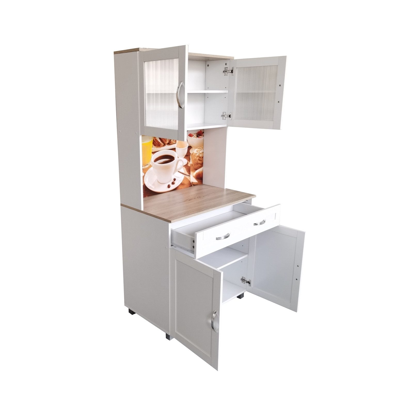 HTI-Living Hochschrank Küchenbuffet Weiß mit Glasteil Blanca Bistro (Stück, günstig online kaufen