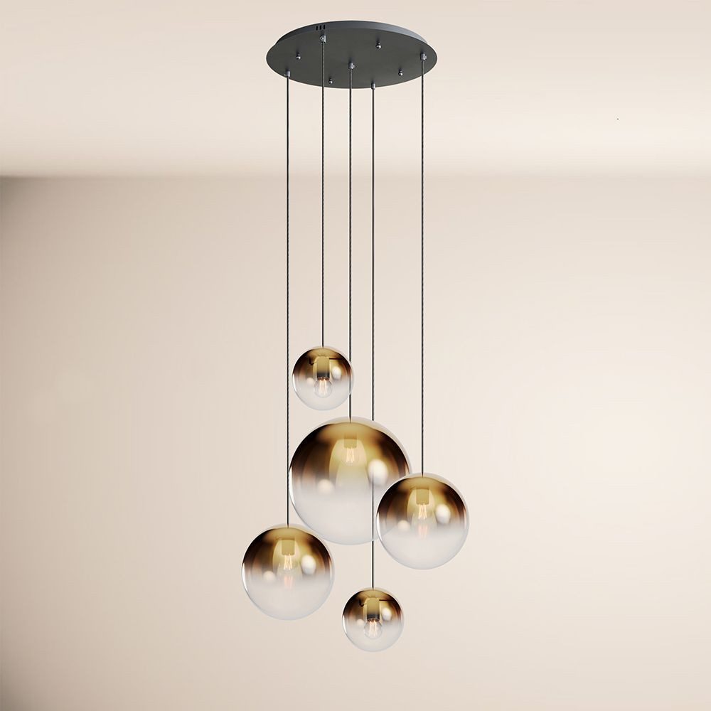 s.luce Pendelleuchte Orb 5-flammige Galerielampe Modular Gold Verlauf, Schwarz