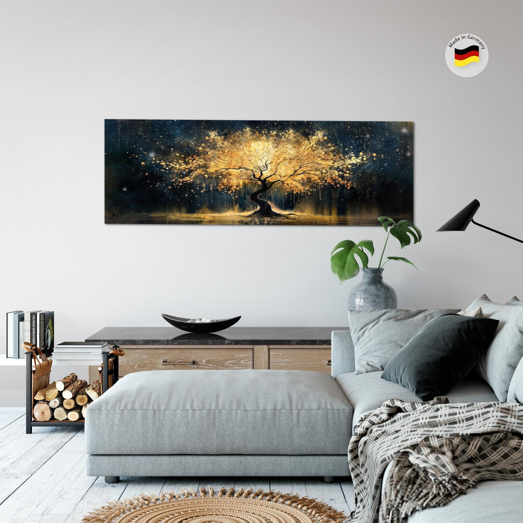 Runa Art Wandbild Wandbild Baum Gold Schwarz Bilder XXL Wohnzimmer 100 x 40 cm, (1 St) – Bild 3 von 5