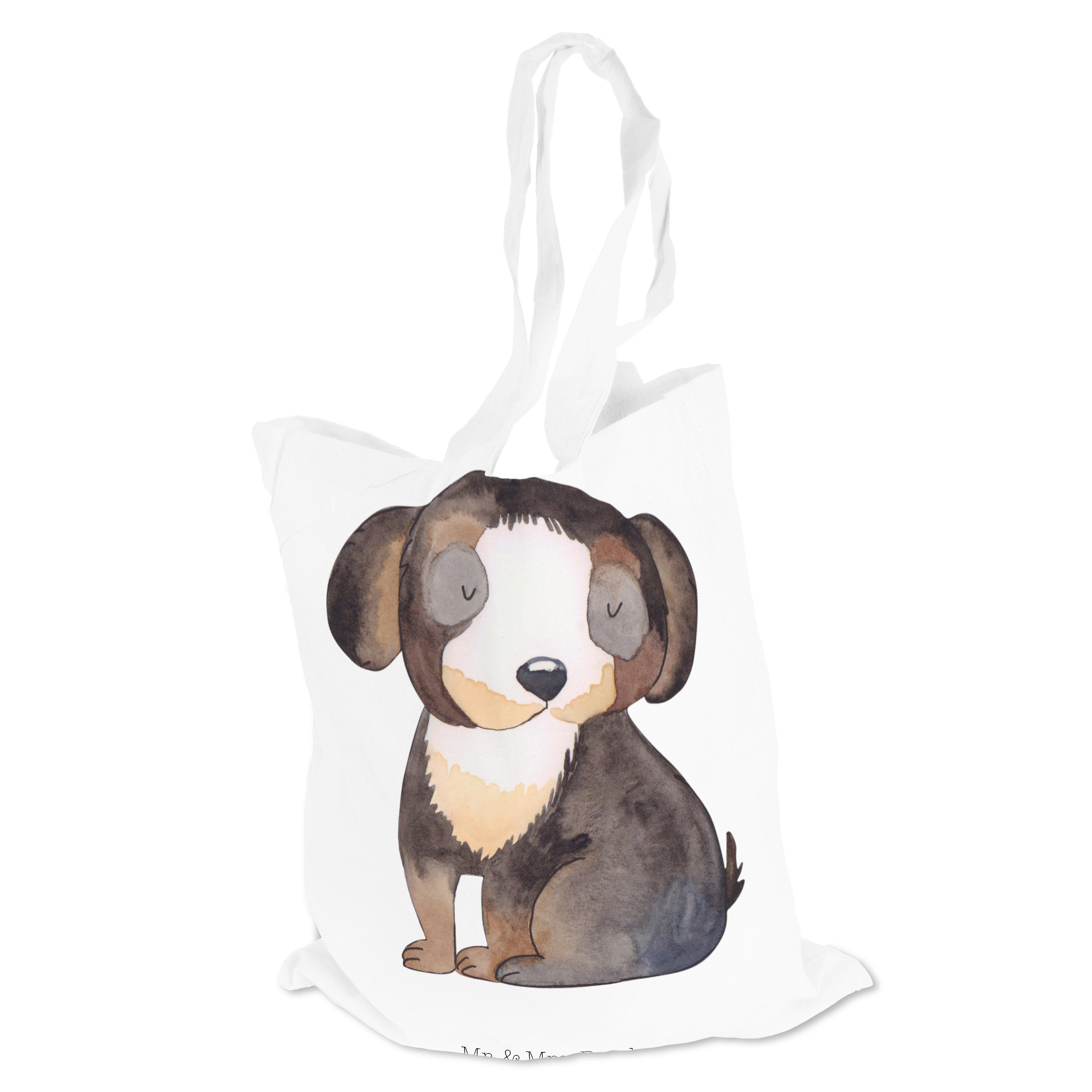 Tragetasche Weiß Hund Mr. entspannt Panda - Haustie - Einkaufstasche, (1-tlg) Geschenk, Jutebeutel, Mrs. &