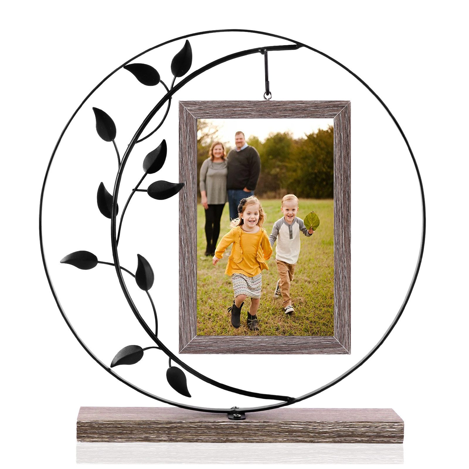 BlingBin Bilderrahmen 10x15cm Bilderrahmen Holz mit Metall Ständer, Vintage Holzbilderrahmen, für 2 Bilder (1er Set, 1 St), Produktmaße: 28 × 26 × 5 cm, Fotogeschenke Bilder Weihnachten Hochzeit Familie Geschenk für Mama