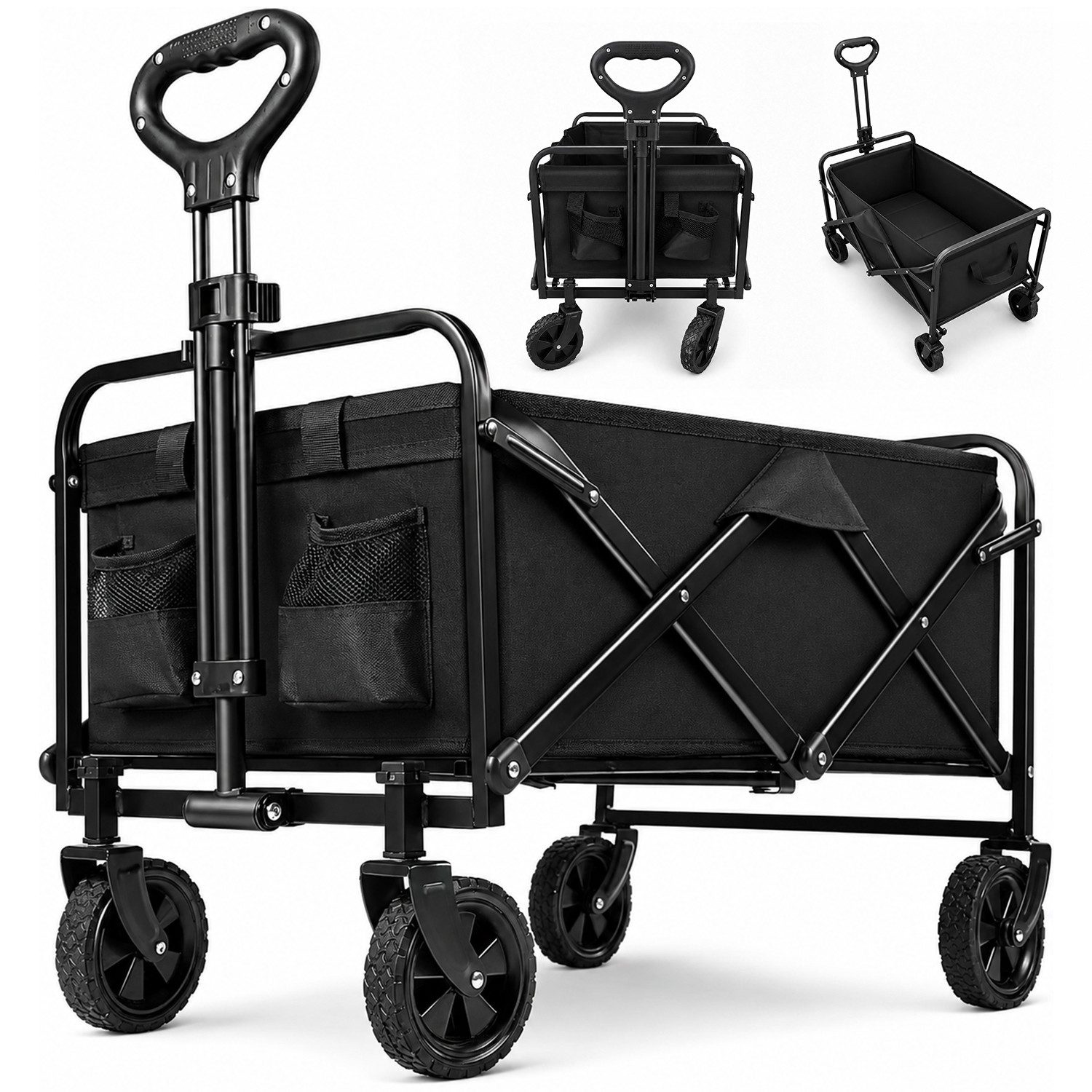 AKKEE Bollerwagen Gartenwagen 75L bis 150kg Handwagen Strandwagen Klappbar Handwagen, Kompaktes Packmaß, robuste Konstruktion, mit Bremsen