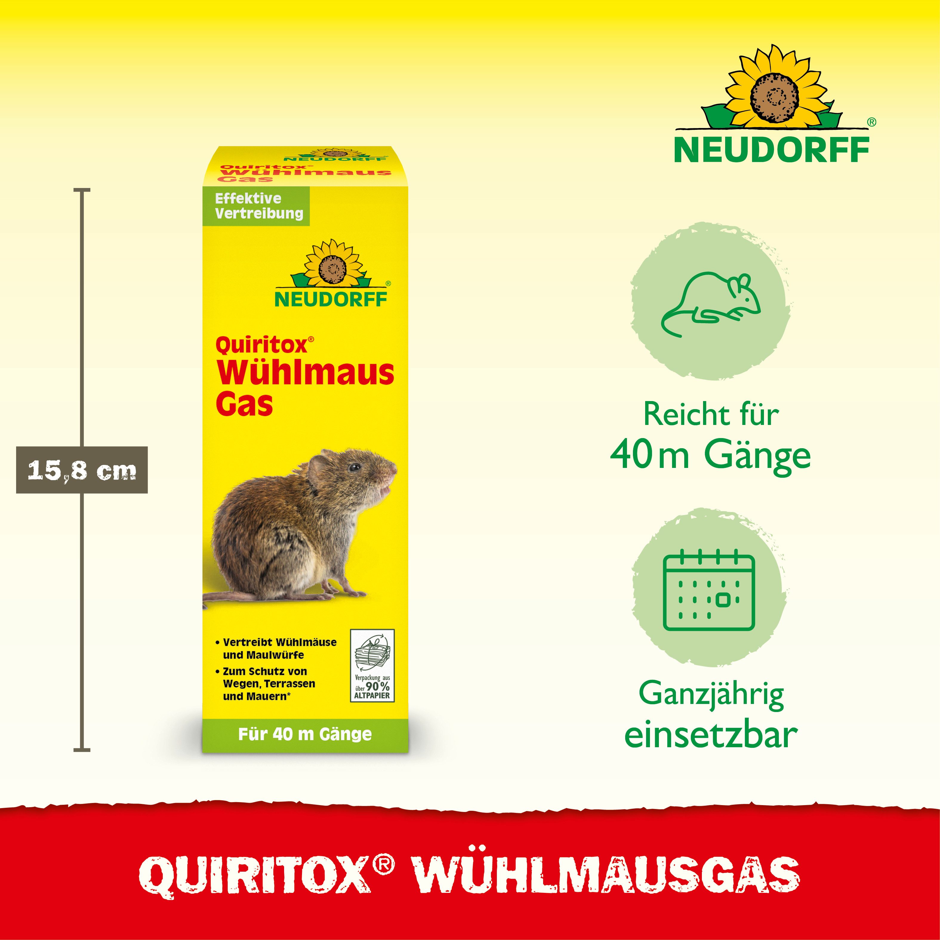 Neudorff Vergrämungsmittel Quiritox WühlmausGas, 2 Kartuschen für bis zu 40 m Gangsystem, 1-St., Rauchkartuschen mit Geraniol zur Vertreibung von Wühlmäusen, Ra – Bild 3 von 5
