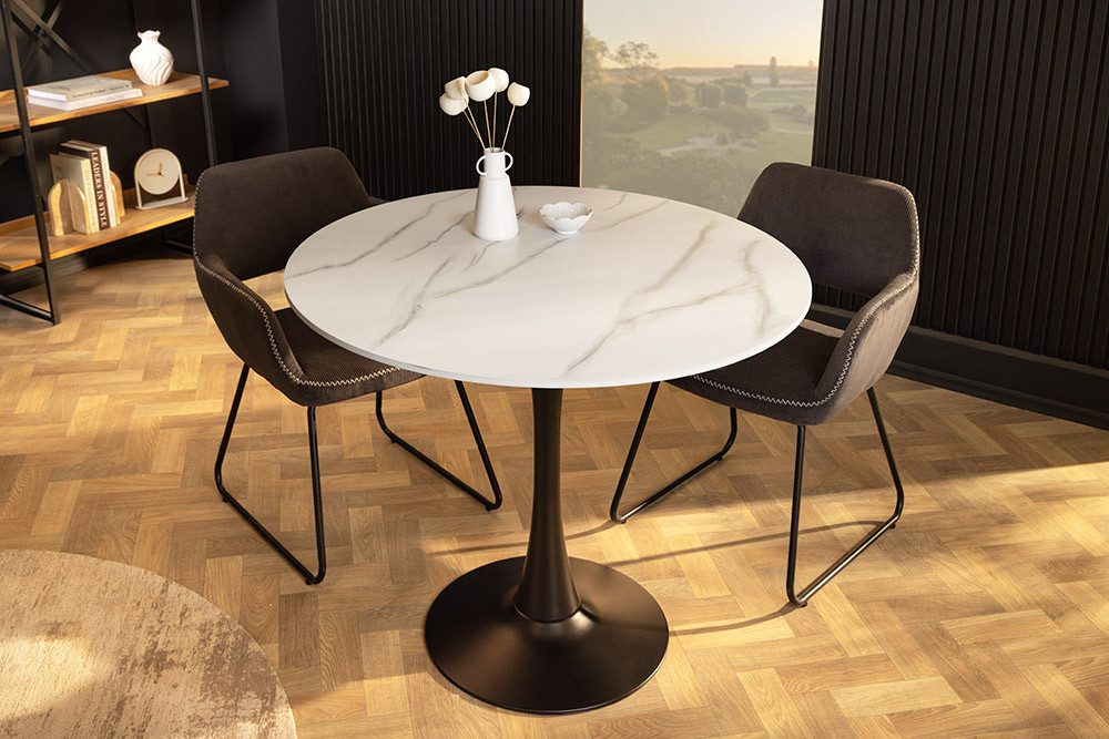 riess-ambiente Esstisch LYON 80cm weiß/schwarz - Keramik, Säulenfuß, zeitlos, kompakt, rund (Einzelartikel, 1-St), Eleganter Bistrotisch - idealer Mittelpunkt für Küche oder Wohnzimmer