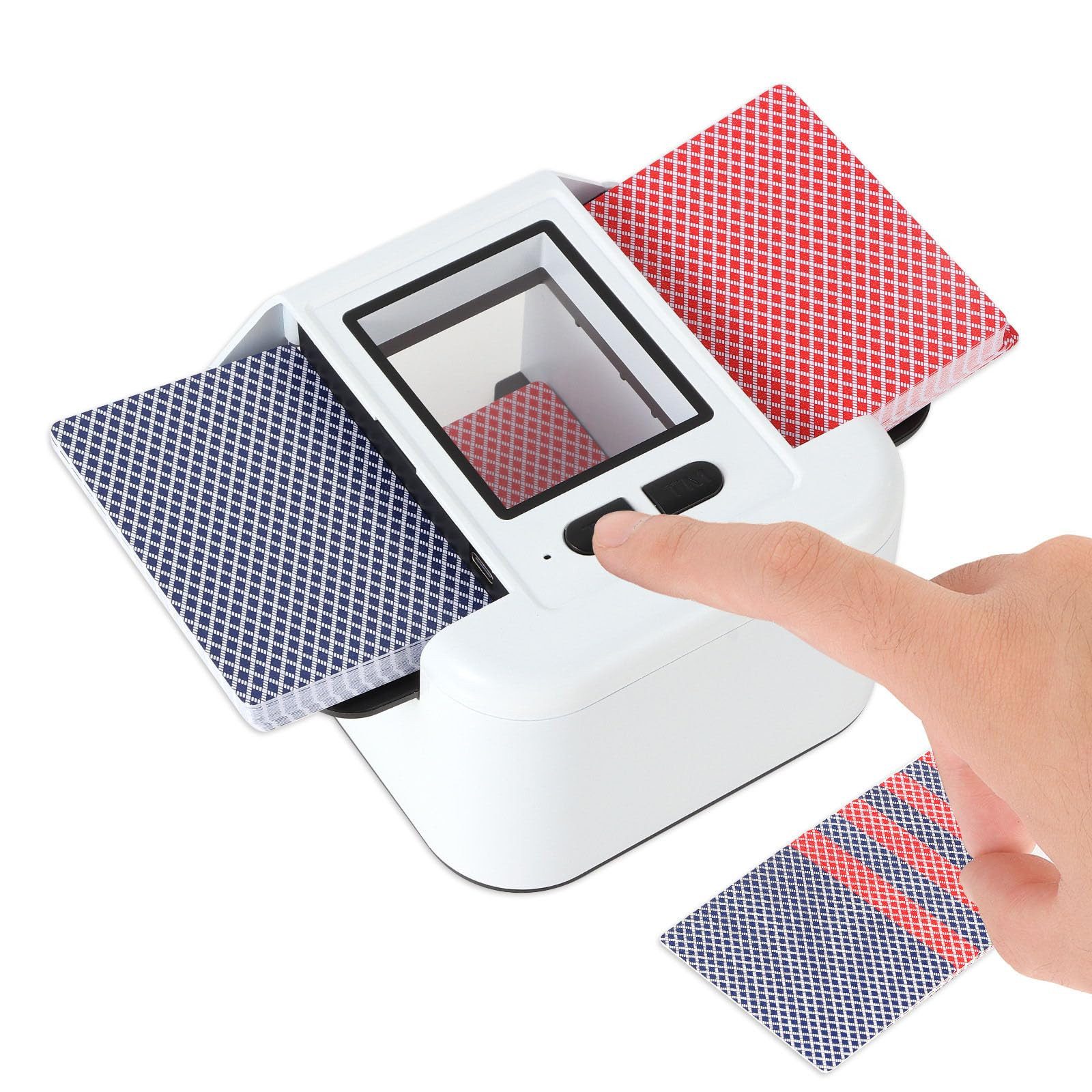 Tekoo Spiel Kartenmischmaschine elektrisch 2 Decks Akku Leise für Poker & UNO, Poker, Skat, Rommé, Blackjack, Mau-Mau, Uno, Canasta, Elektrisch & Automatisch, Für 2 Kartendecks, Leiser Betrieb
