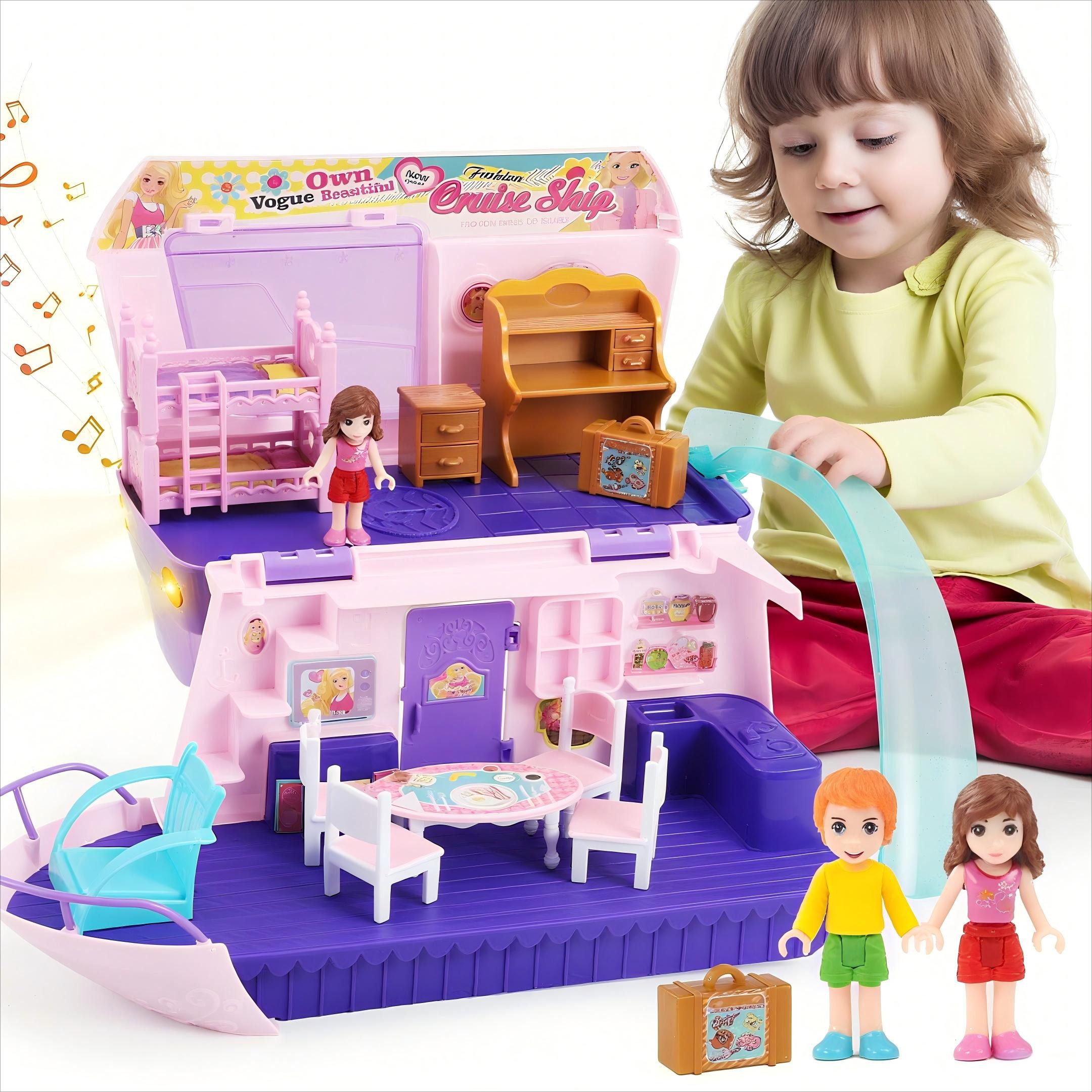 POPOLIC Spielzeug-Schiff Kreuzfahrtschiff-Figurenspielset, Rosa Kreuzfahrts günstig online kaufen