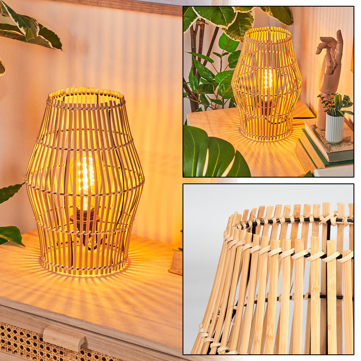 hofstein Tischleuchte Tischlampe aus Metall/Bambus in Schwarz/Naturfarben, günstig online kaufen