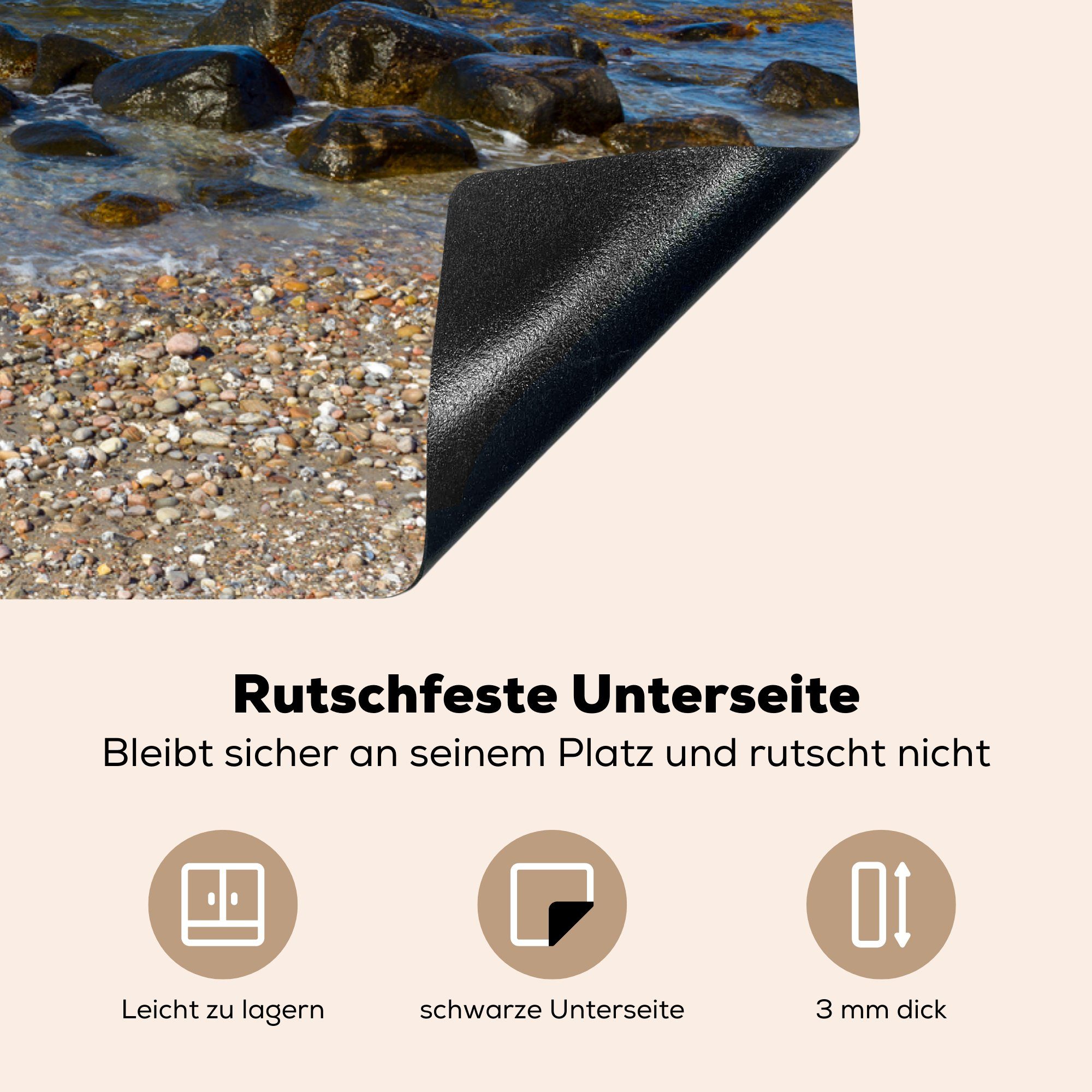 cm, Vinyl, für - Strand Ceranfeldabdeckung - Schutz Ostsee Induktionskochfeld (1 Steine, MuchoWow küche, die Herdblende-/Abdeckplatte 81x52 tlg),