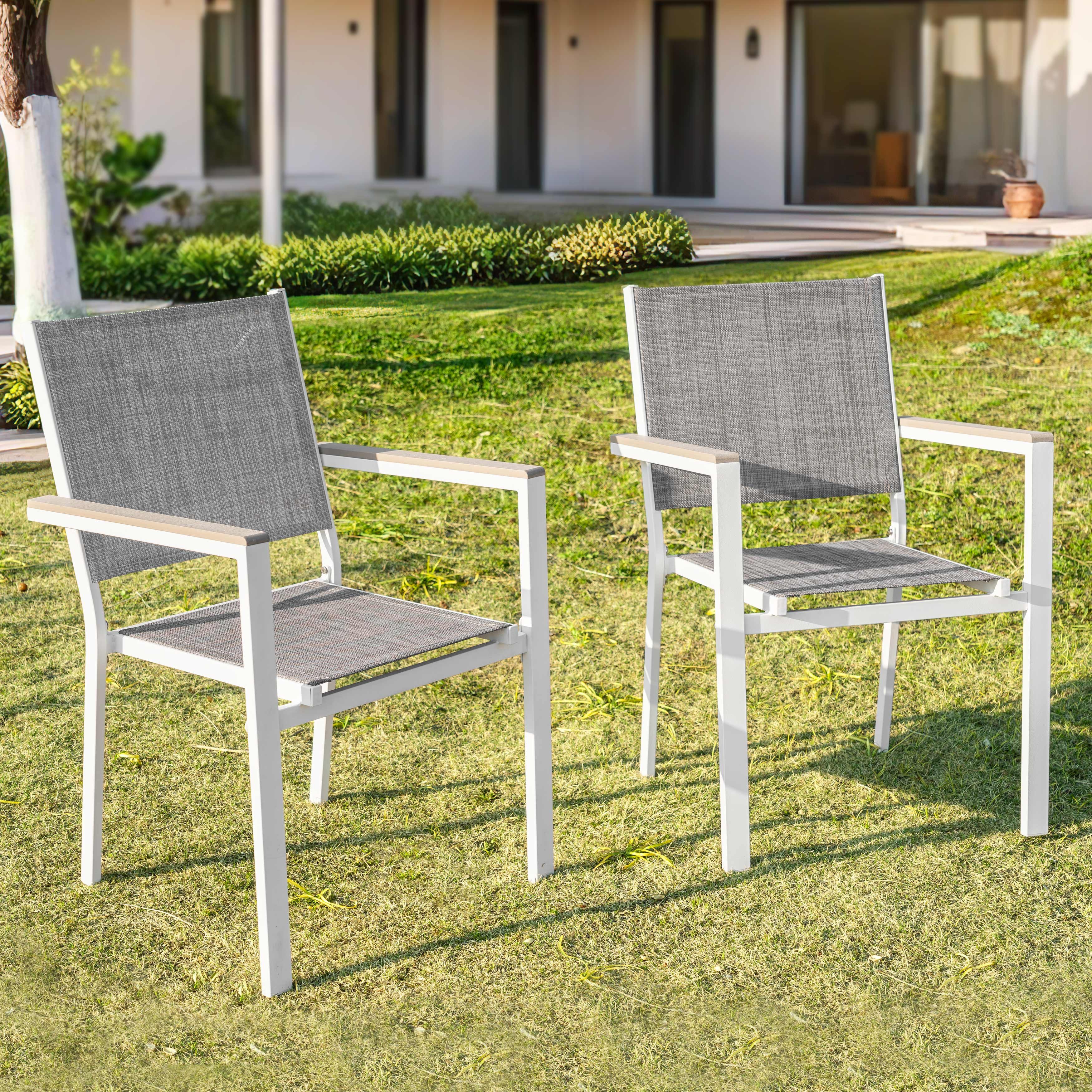 Avestar Gartenstuhl Stapelbarer Outdoor-Stuhl, aus Metall und Textilene, Weiß-Grau (2 St)