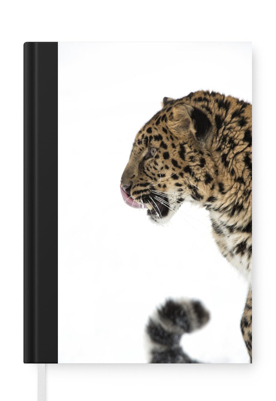 MuchoWow Notizbuch Leopard Schnee Merkzettel, Notizheft, - Tagebuch, Seiten, - Kopf, A5, 98 Journal, Haushaltsbuch