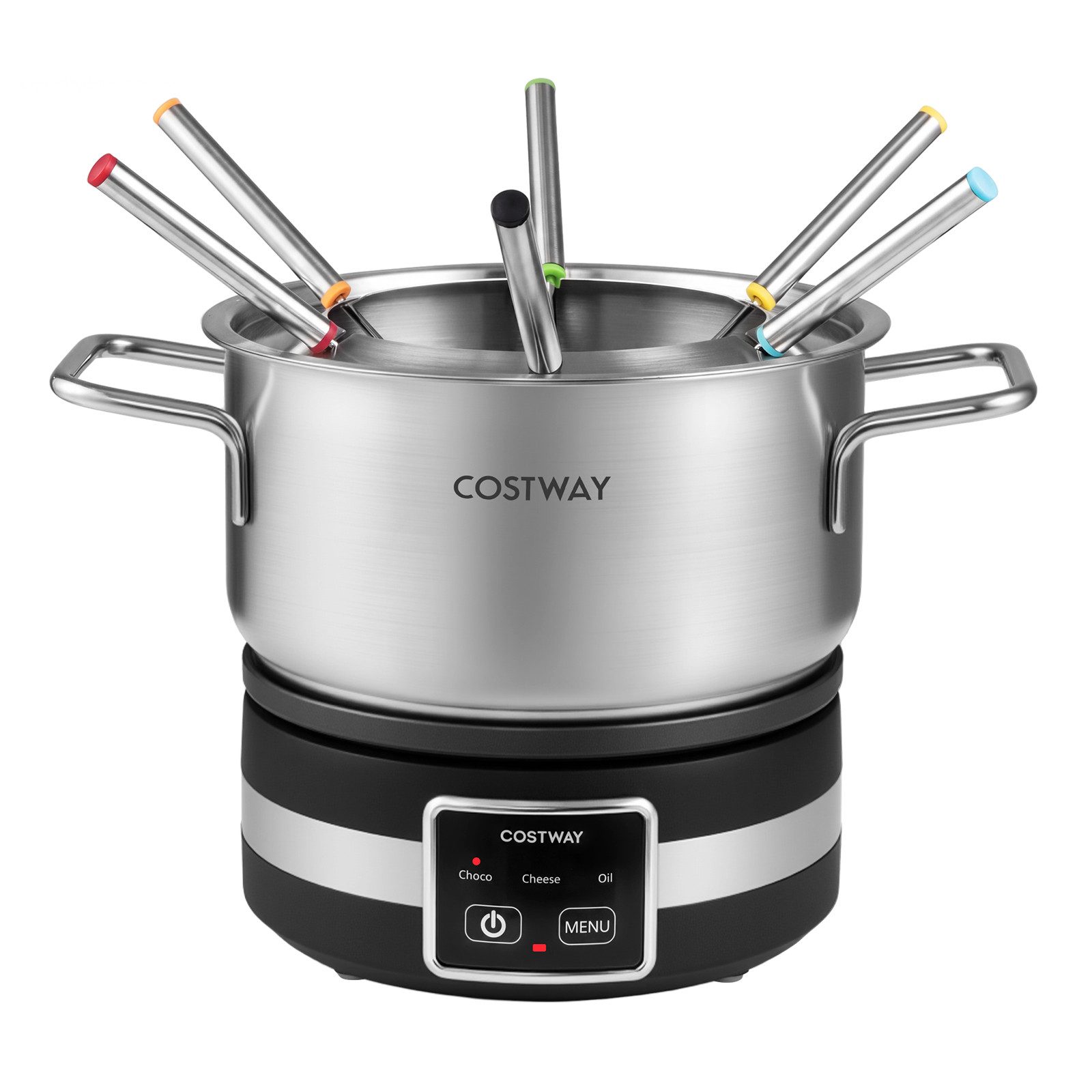 COSTWAY Elektro-Fondue, 1200W Fondueset mit 8 Gabeln & 2,3L Edelstahl-Topf