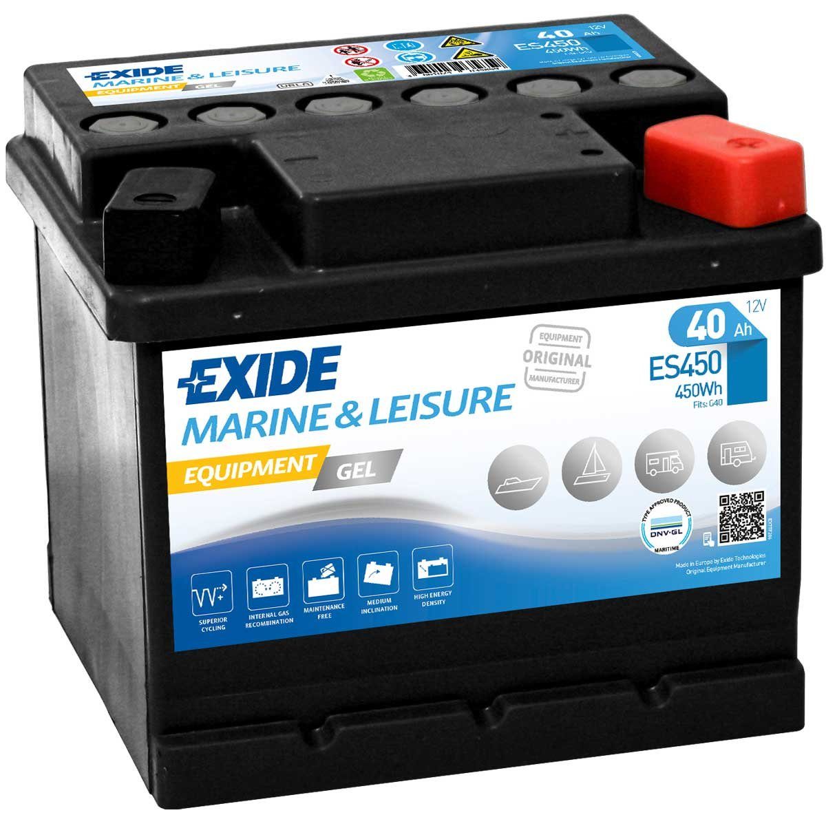 Exide Exide ES450 Gel Batterie 40Ah 12V Marine G40 Boot Wohnmobil Solar WoMo Batterie, (12 V)