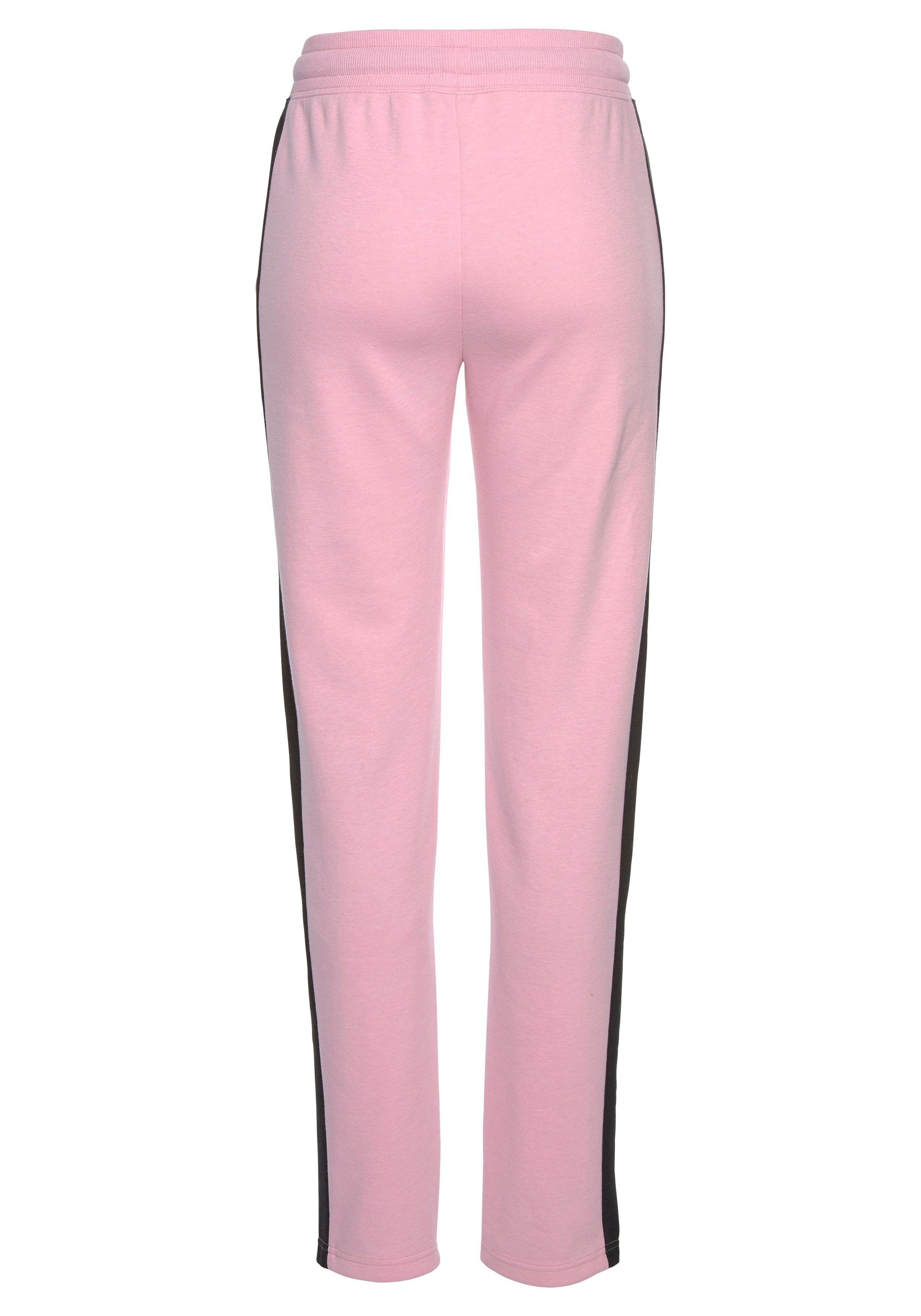 Loungeanzug Seitenstreifen Loungehose Loungewear geradem Bein, rosa-schwarz und Bench. mit