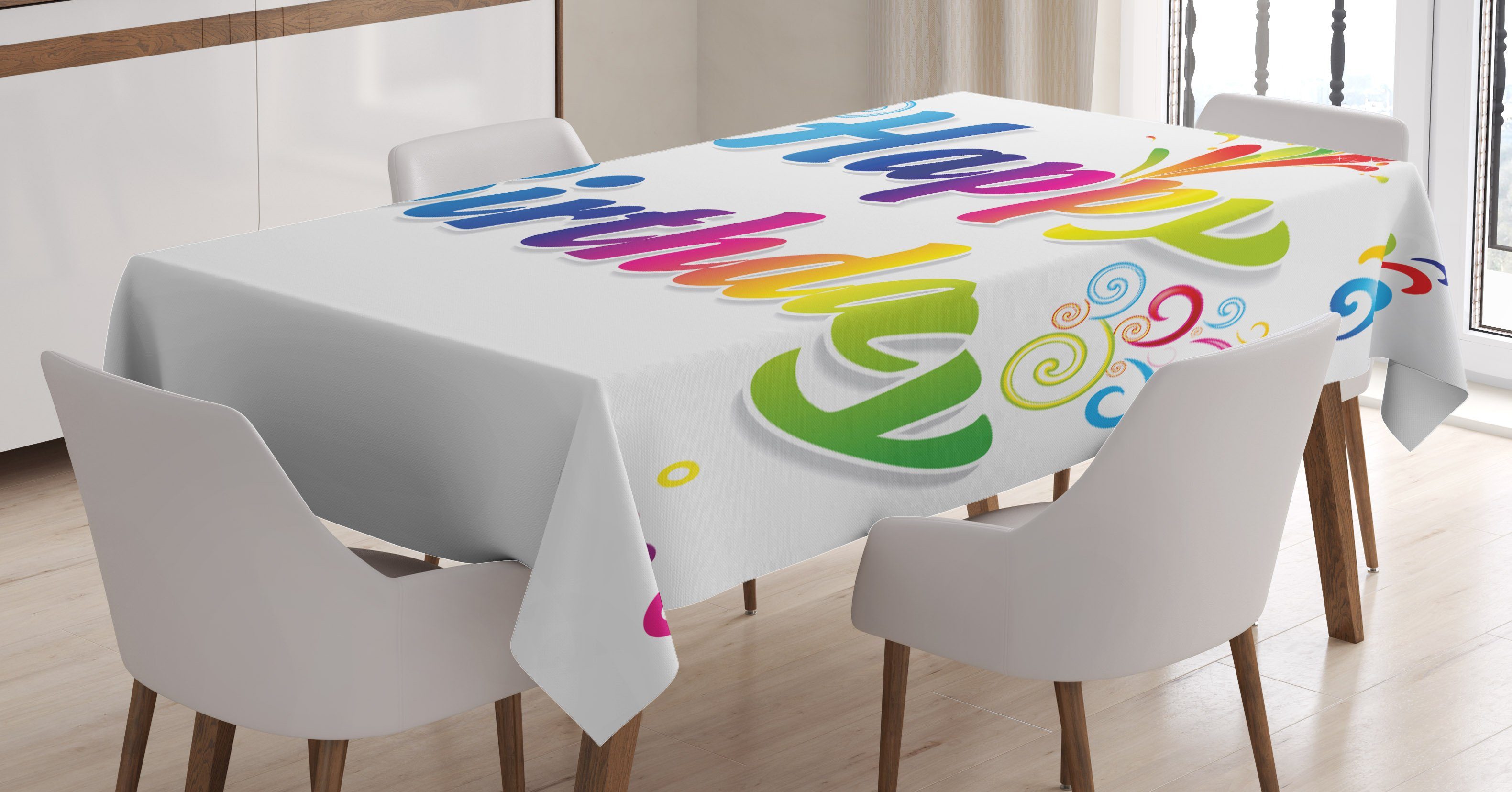 Abakuhaus Tischdecke Farbfest Waschbar Für den Außen Bereich geeignet Klare Farben, Blumen Geburtstags-Mitteilung