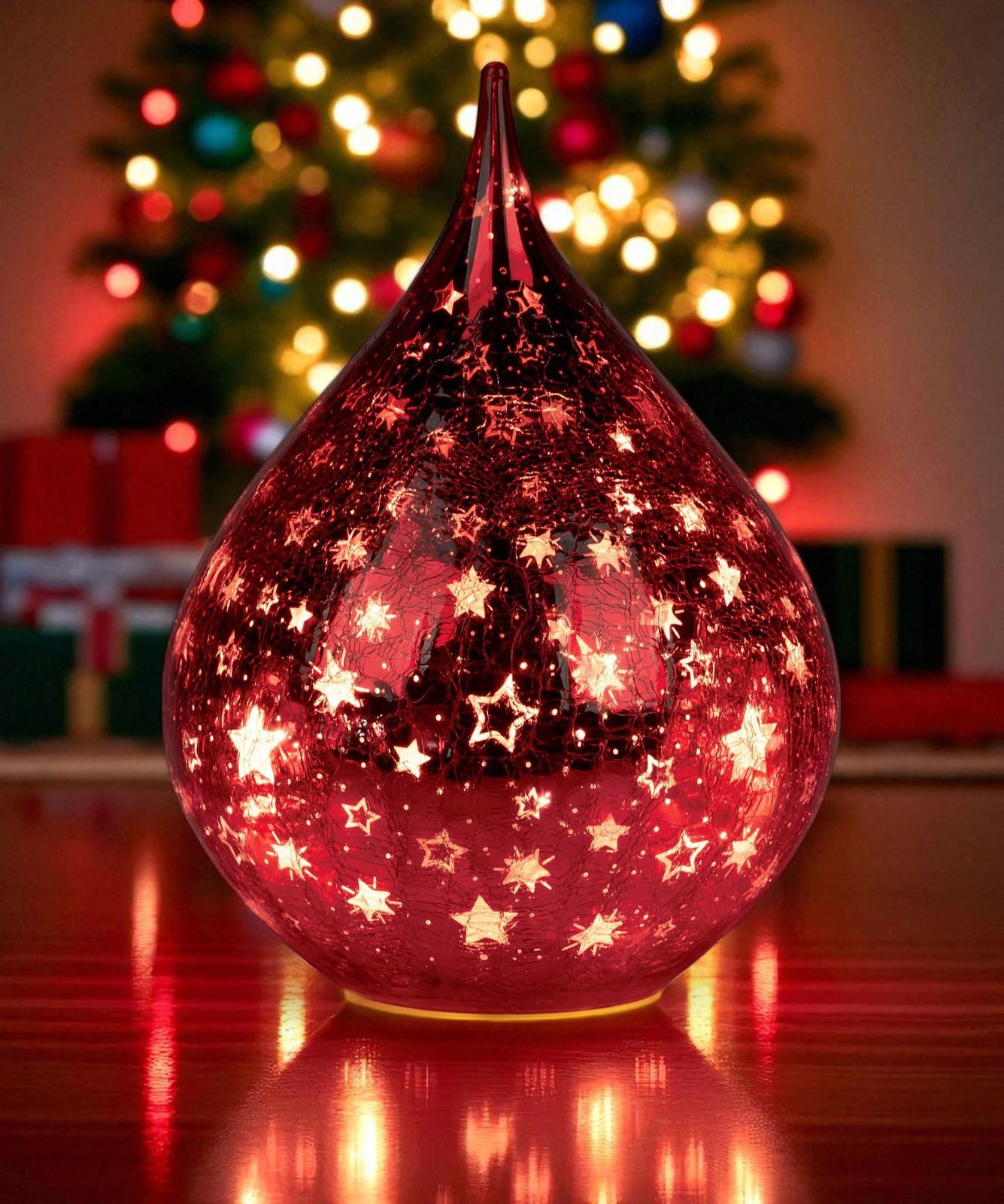 formano LED Dekolicht LED Deko Farbglas Tropfen Sterne Rot 21 cm Glasleucht günstig online kaufen