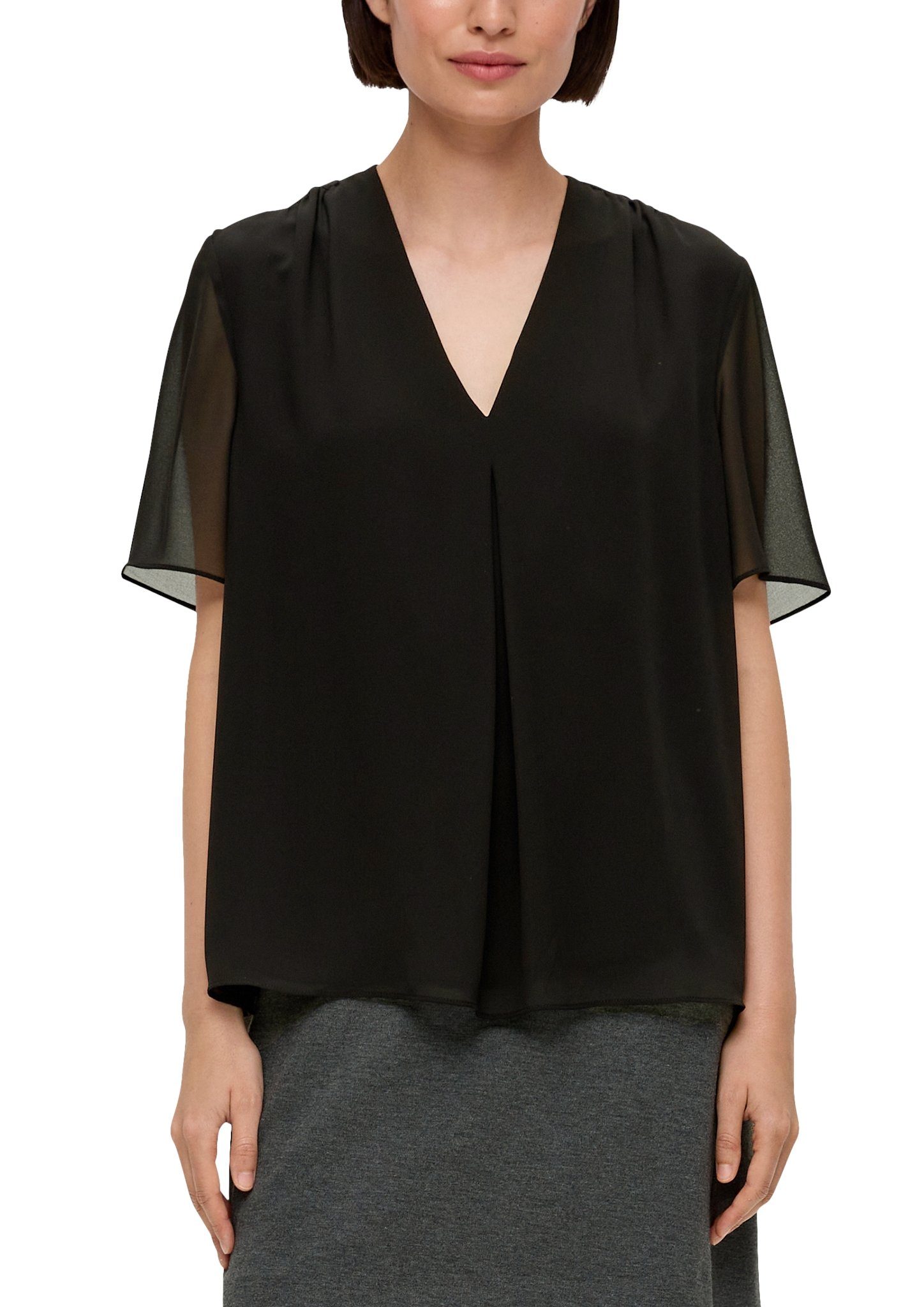 s.Oliver BLACK LABEL Shirtbluse eingelegter vorne mit GREY/BLACK Falte