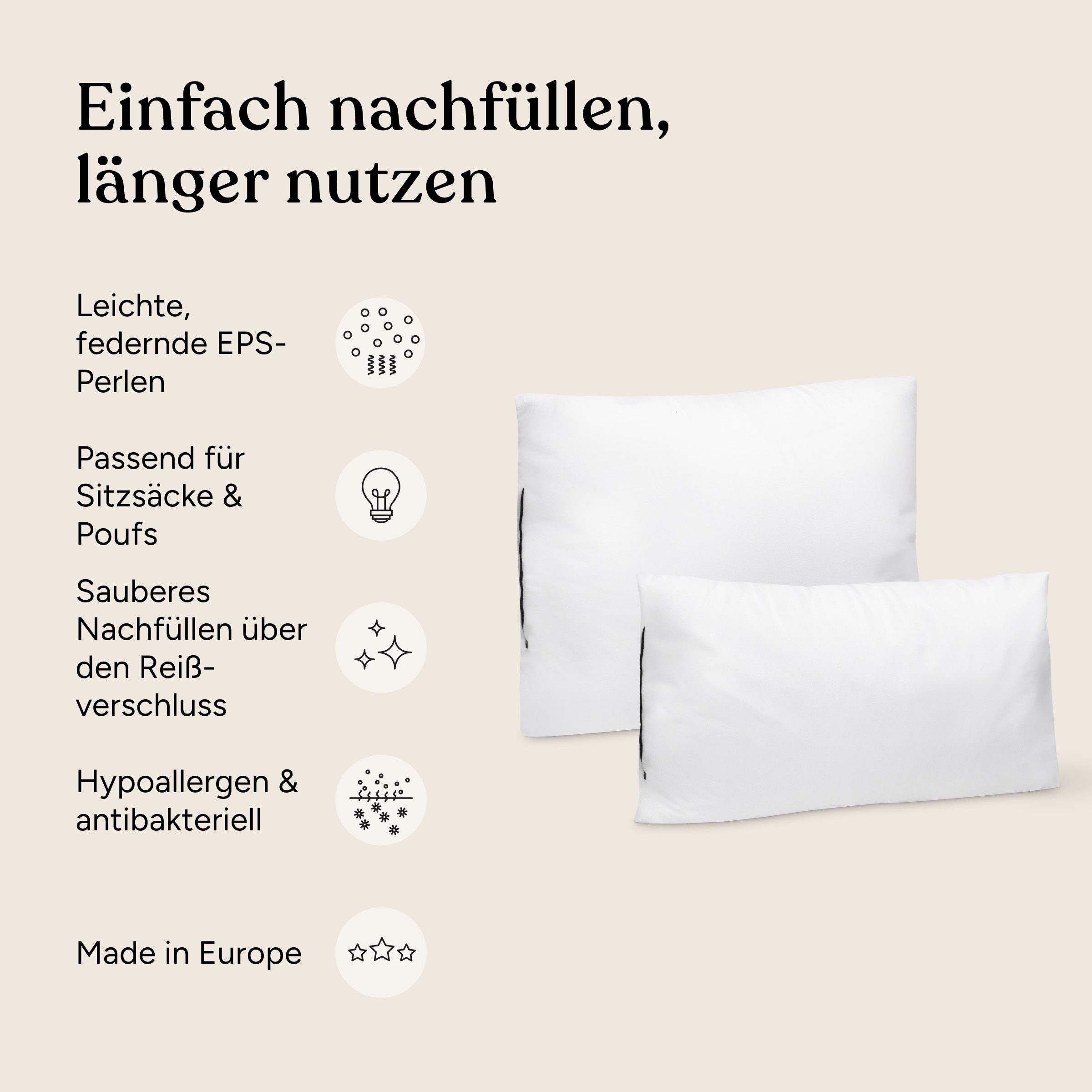 Ehrenkind Nachfüllpack EPS Perlen Sitzsack Füllung Nachfüllpack, 50 Liter Granulat zum Nachfüllen von Sitzsäcken und Poufs